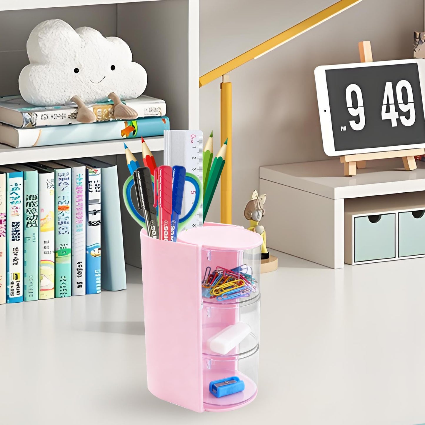 SHAIDOJIO 2Pack Hair Accessories Organizer with Hair Brushes Holder, 3-Tier Rotatable Drawer Makeup Brush Holder Small Jewelry Box with Sticker, Desktop Organizer Case for Girl Clip Earring Necklaces