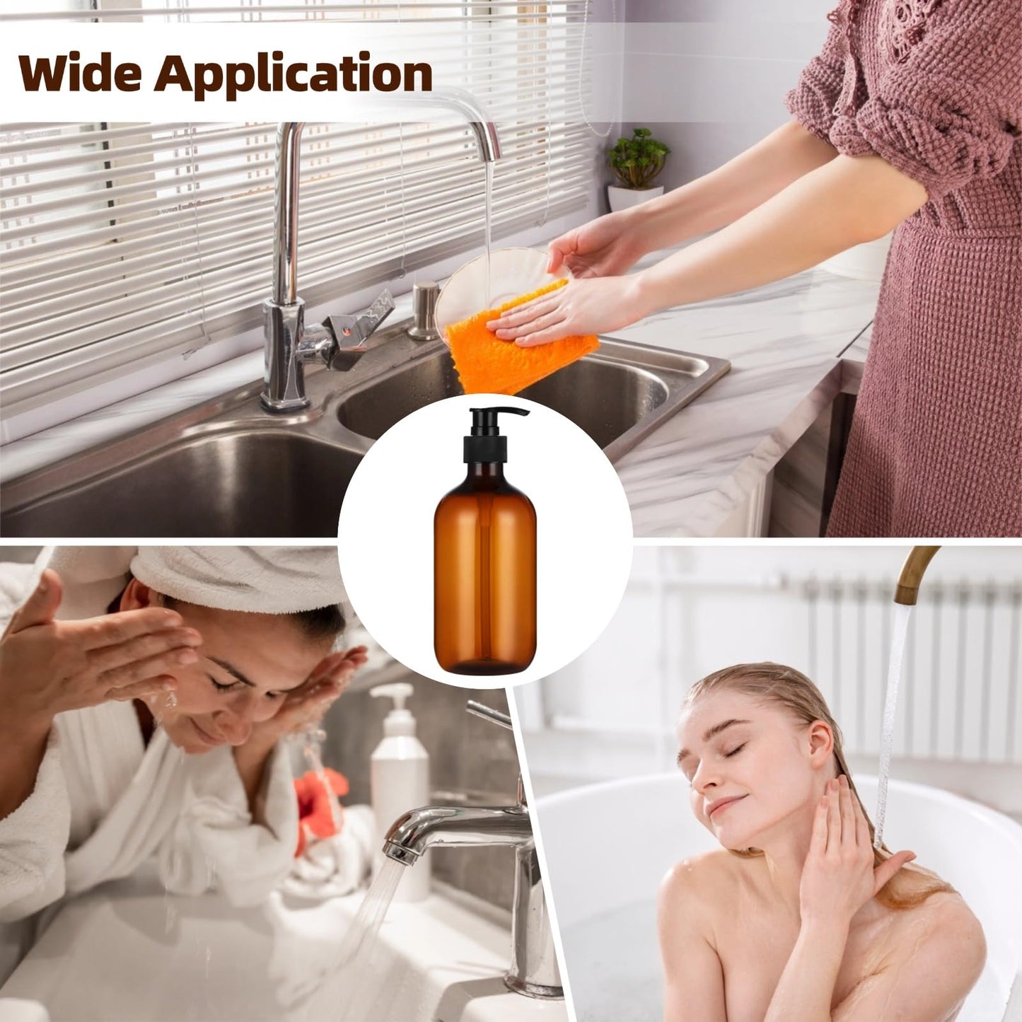 15 Pcs Amber Soap Dispenser - 16.9 oz Empty Plastic Pump Bottles, Refillable Shampoo Dispenser, Reusable Containers for Lotion, Body Wash & Dish Soap, Ideal for Bathroom, Kitchen & Travel Use