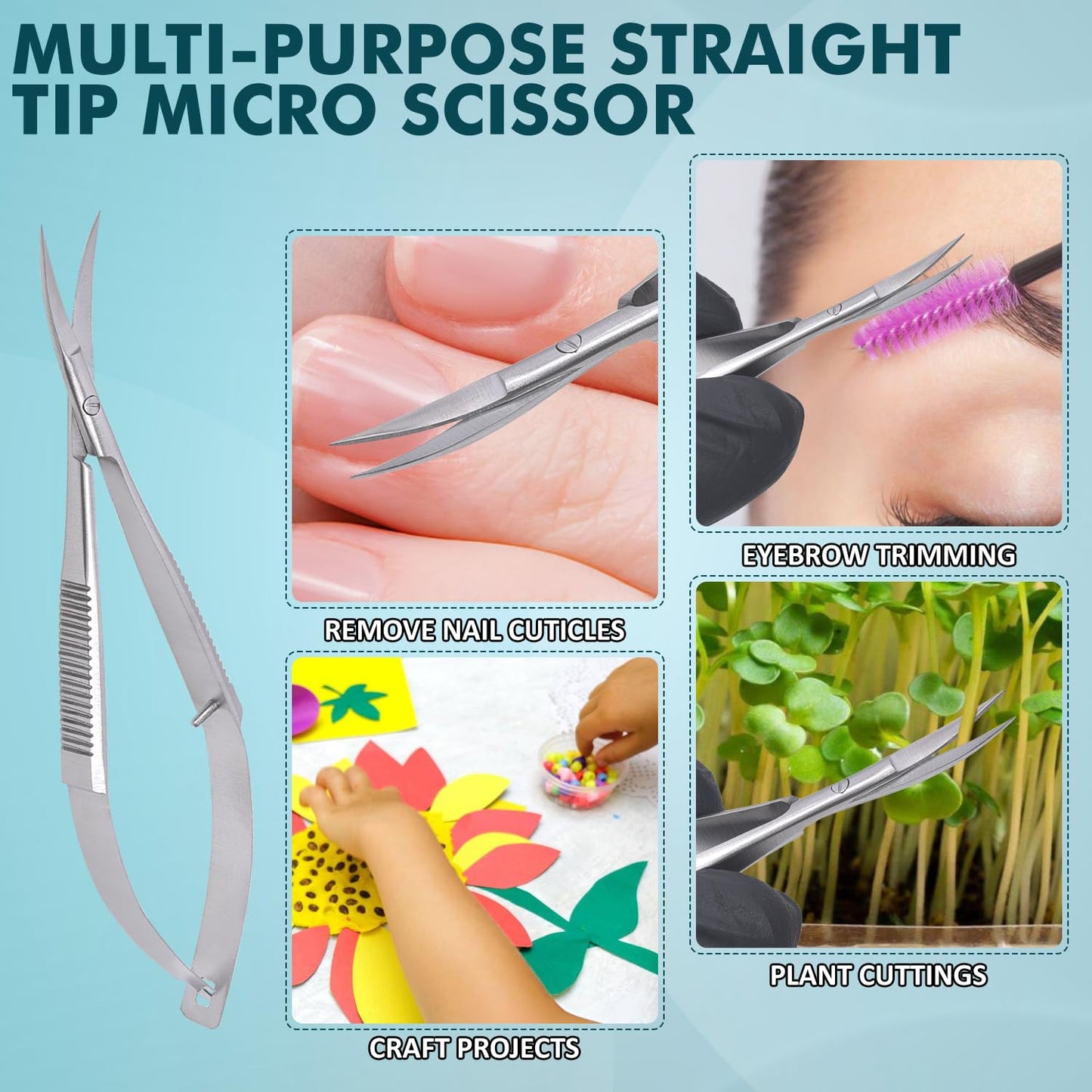 Micro Scissors 5.5" Curved Set of 3 Stainless Steel Embroidery Scissor Extra Sharp Sewing Arts & Craft Applique Stitch Cutting for Grooming Eyebrow Eyelash and Spring Action Squeeze Scissors.
