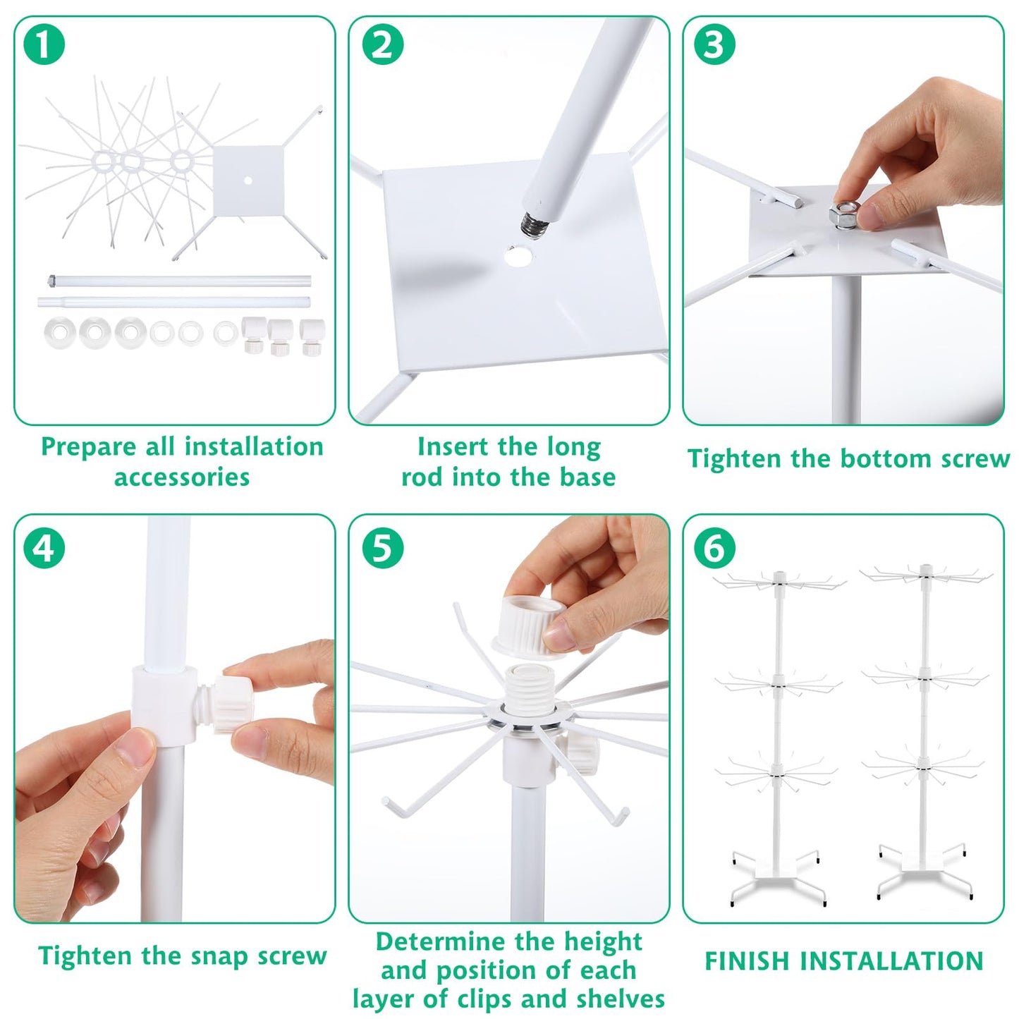 Lemecima 2 Pcs Rotating Jewelry Display Rack with Hooks Metal Earrings Display Stand for Selling Necklace (White, 3 Tires)