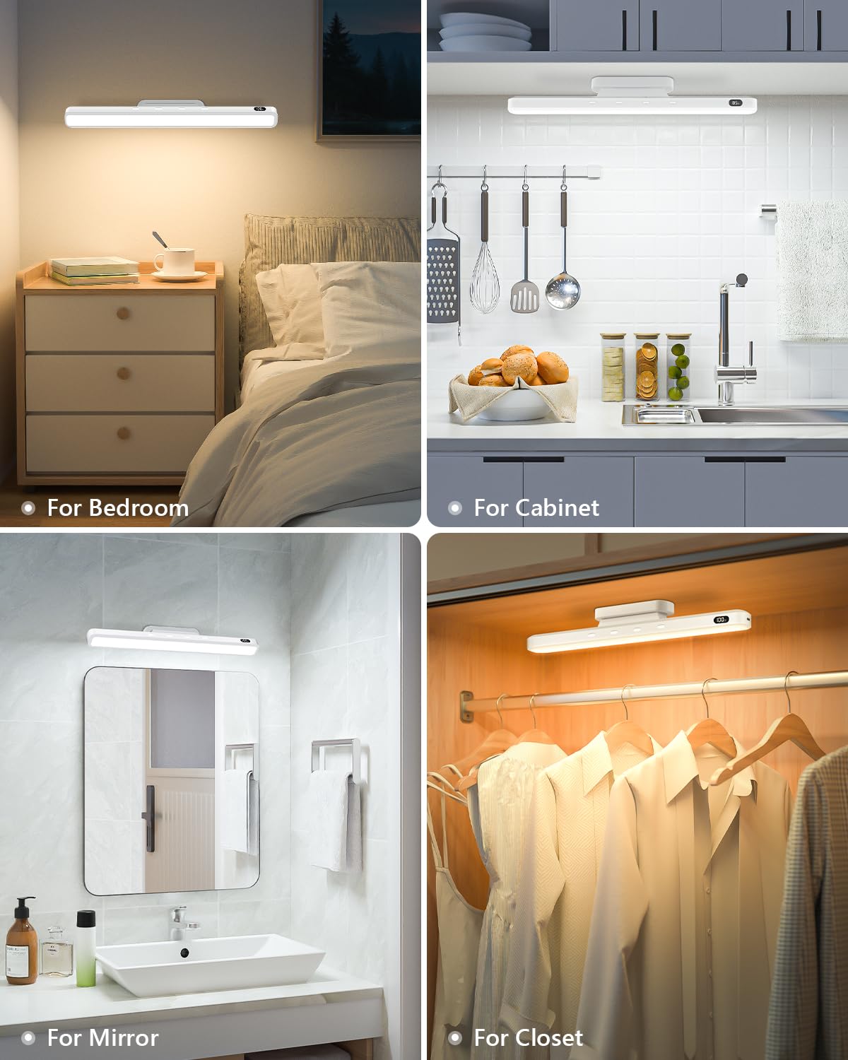 WILLED 3W Magnetic Light Bar, Eye-Friendly Makeup Lighting, 2000mah Vanity Lights for Mirror with Battery Display, Button Control Rechargeable Light Bar for Cabinet, Closet, Bathroom and Desk