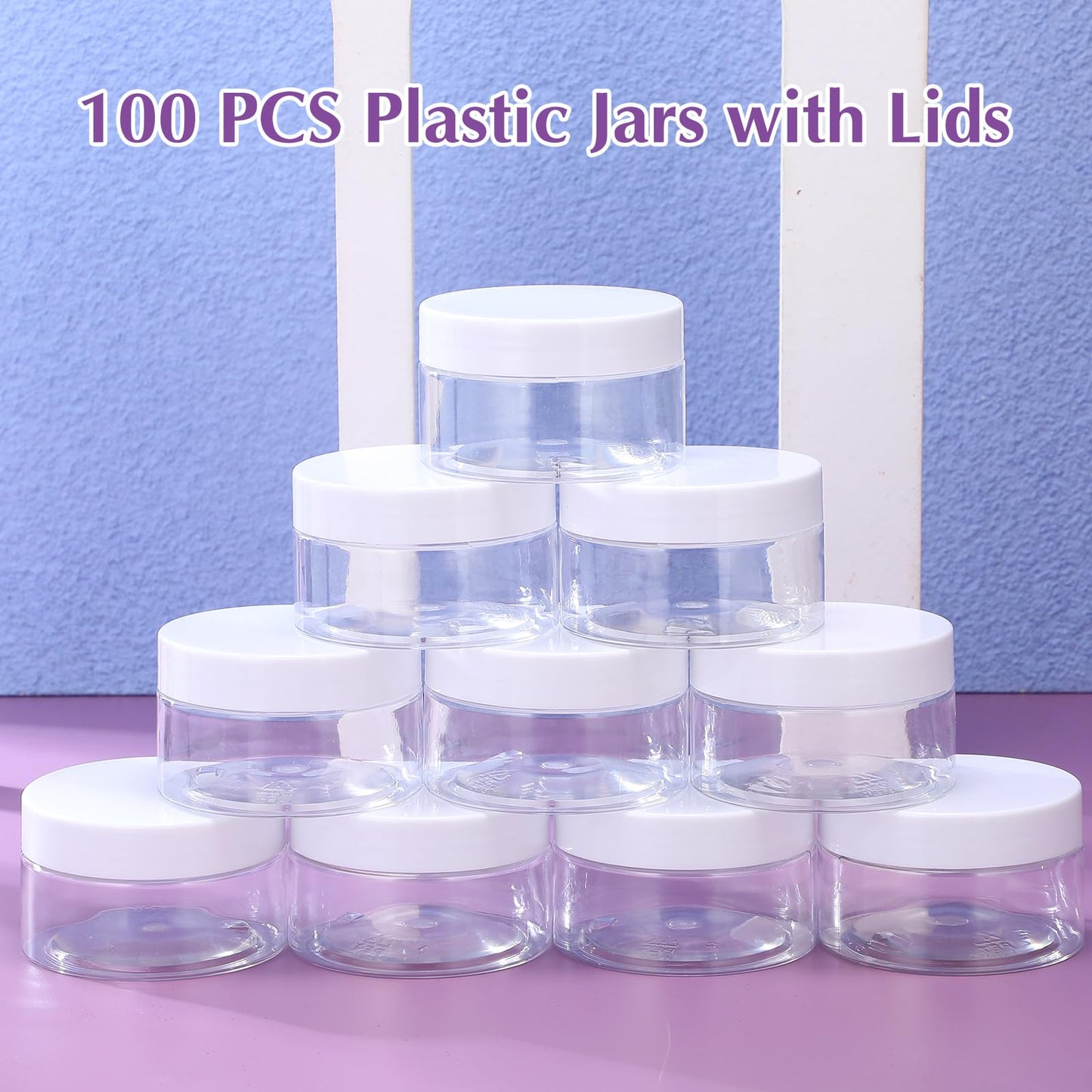 SATINIOR 100 Pcs Plastic Jars with Lids Small Containers Lids Wide Mouth Small Plastic Containers for Lotion Cream Rhinestones Body Butters Travel Storage(4 oz,White)