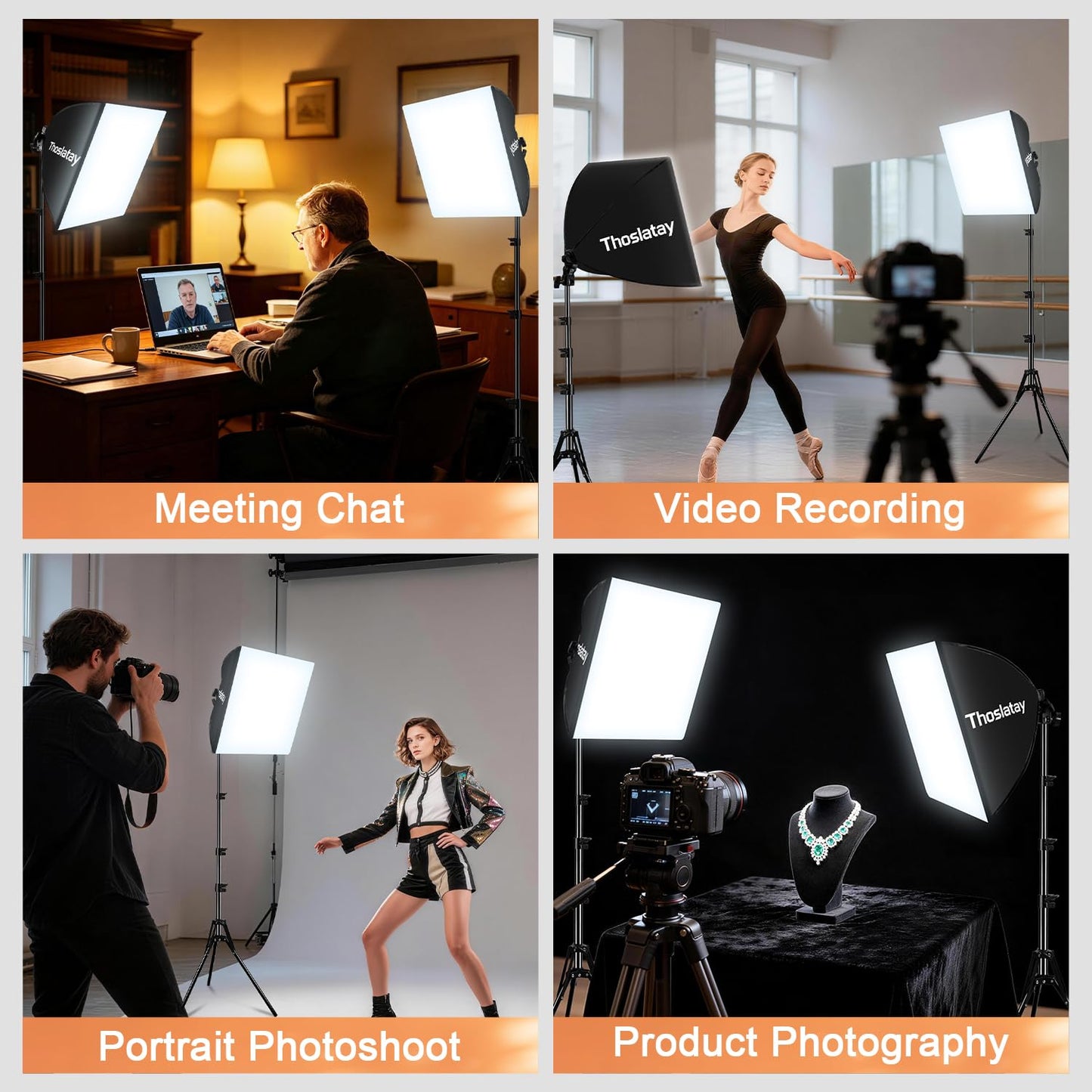 Softbox Lighting Kit 2pack,Thoslatay16x16in Soft Box Upgrade 85W 2700-6400K 100-240V LED Bulbs Professional Photography Lighting Kit, Photo Studio Lights for Photoshoot/Video Recording/Live Streaming