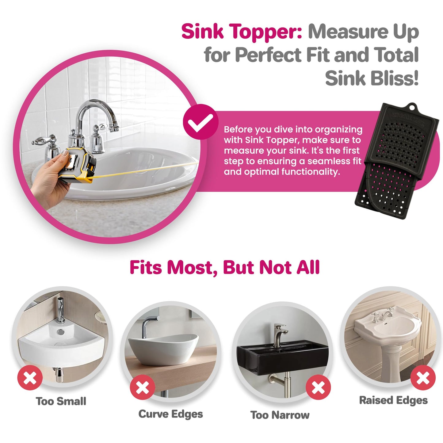 Sink Topper Bathroom Counter Cover & Storage Saver, Foldable Silicone Mat for Hot Tools, Hair Styling & Makeup, Beauty Brush Cleaning Mat, RV Camper Sink Cover & for Small Spaces (Large Black)