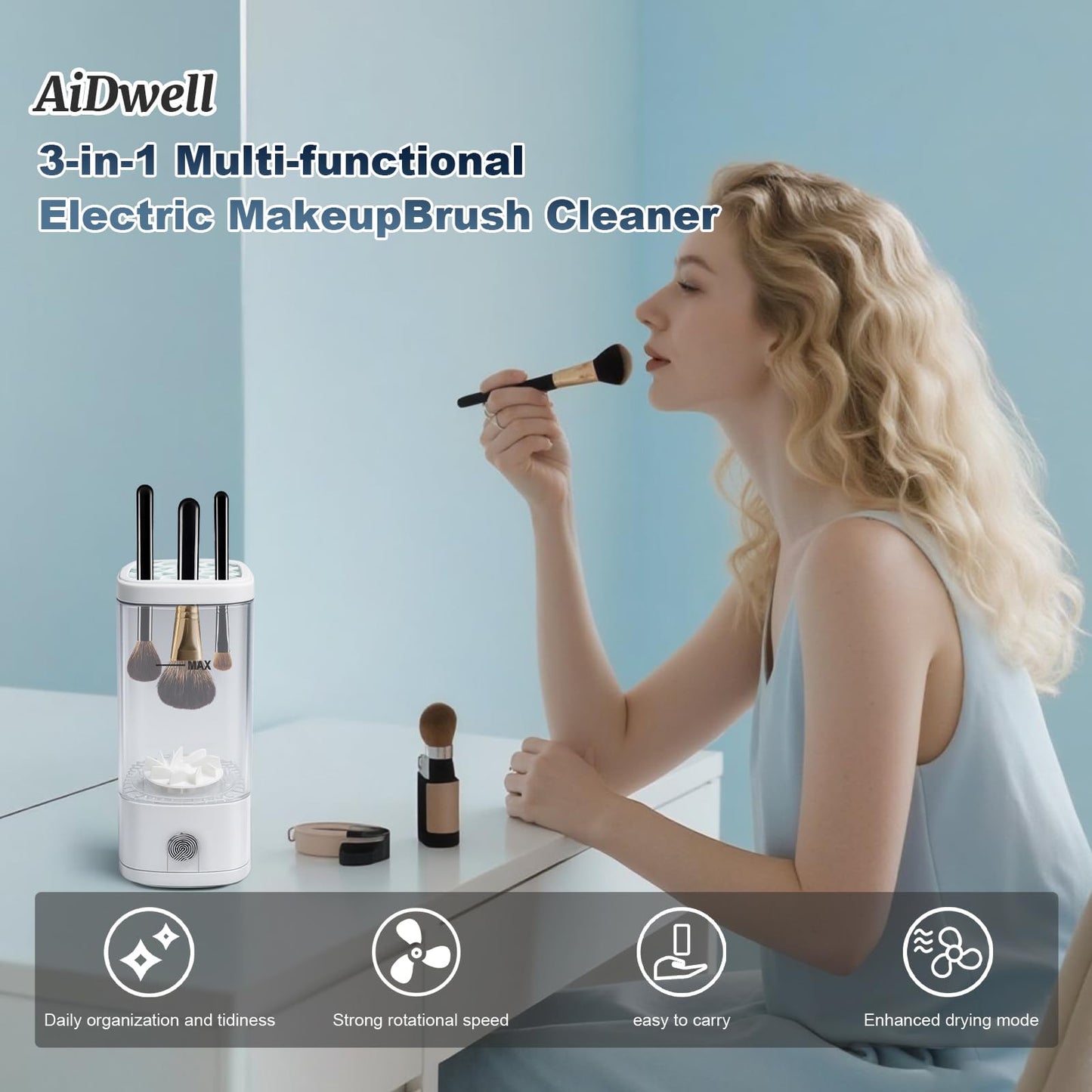 AiDwell 3-in-1 Electric Makeup Brush Cleaner with Dryer & Holder