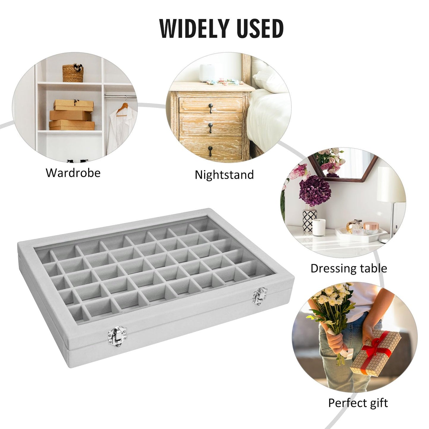 Vicoter Velvet Jewelry Tray 48 Compartments Jewelry Display Organizer with Transparent Cover Rings, Earrings, Necklaces, Pendants Storage Box for Girls, Wives, Mothers, Women