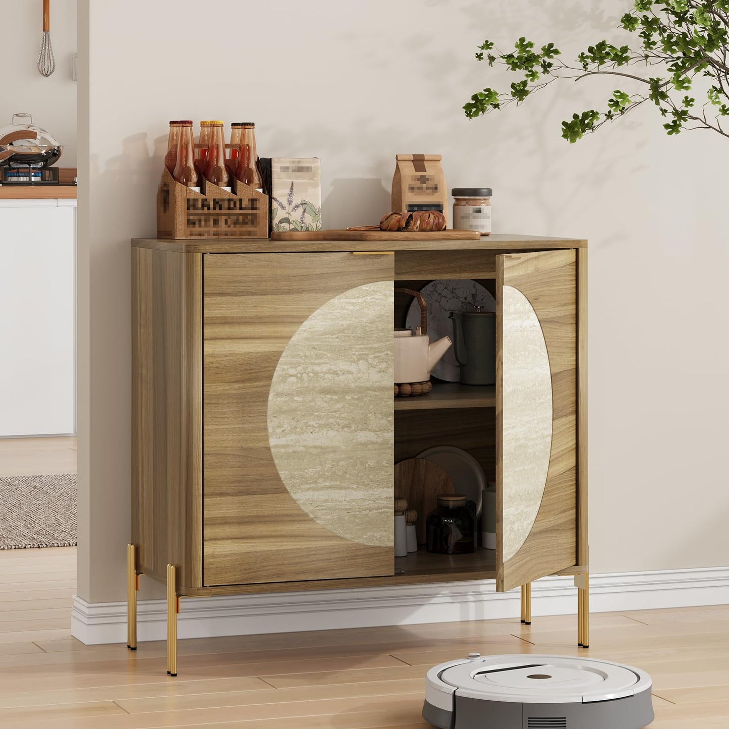 Morwdxef Modern Sideboard Cabinet with 2 Doors and Adjustable Shelves, Sideboard Buffet Cabinet with Storage, Storage Console for Kitchen, Coffee Bar, Entryway