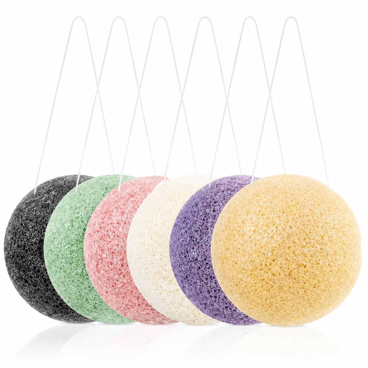6 Pack Natural Konjac Facial Sponges, findTop 6 Colors Konjac Exfoliating Facial Sponge Set for Gentle Face Cleansing and Exfoliation- Charcoal, Turmeric, French Green, White Pink & Purple