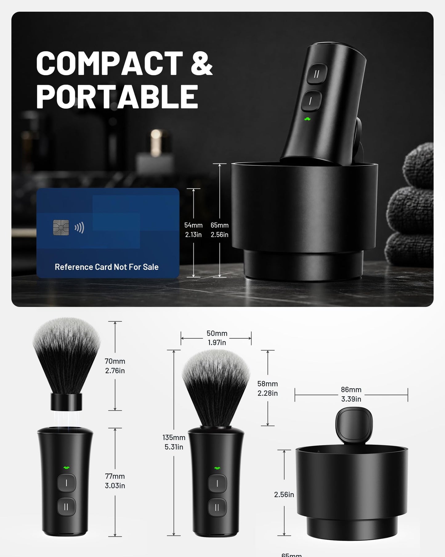 KAUGIC Electric Shaving Brush with Bowl, 2 Pack, Fast Spin-Drying, Synthetic Bristles,deep black