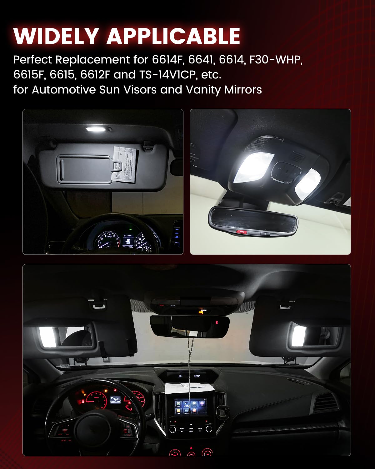 LASFIT 29mm 6614F LED Vanity Mirror Lights Bulb, Extremely Bright 3030-SMD chips 6641 6612F 6614 LED Bulb, Fit for Sun Visor Lights, 6000k White Car Festoon, 4 Bulbs