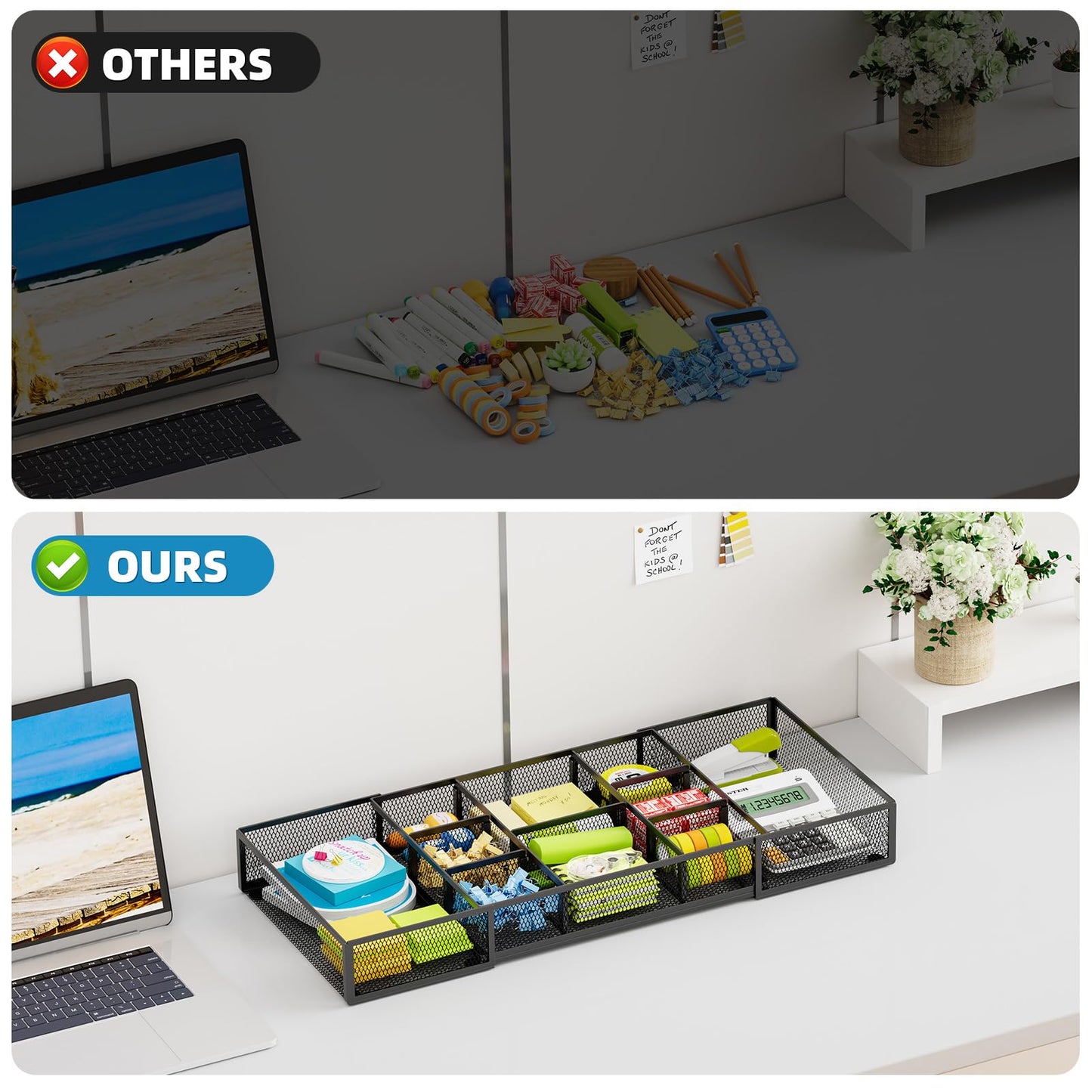 Marbrasse Expandable Desk Drawer Organizer, Mesh Drawer Organizer Tray with 10 Adjustable Compartments, Desk Organizers and Accessories for Office Supplies (Longer Expandable Drawer Organizer-B)