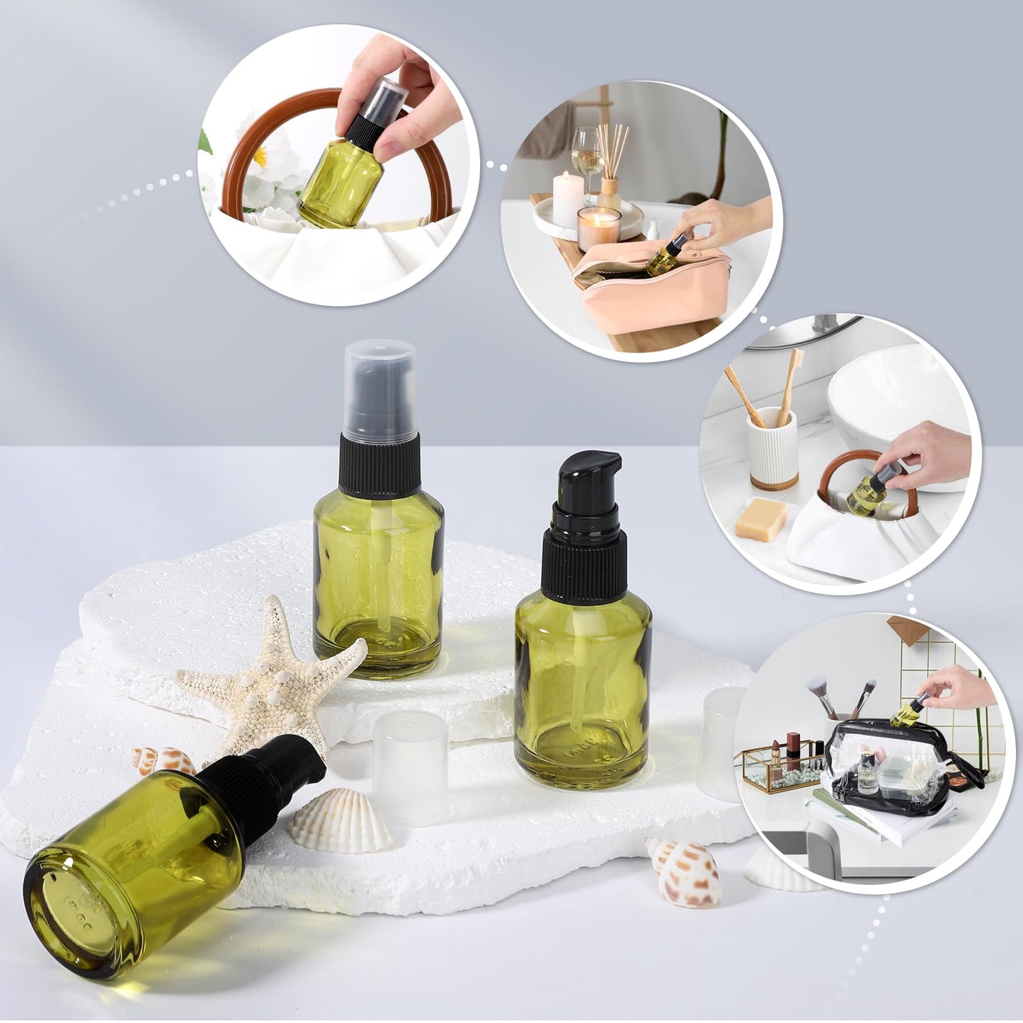 Segbeauty 3pcs Empty Refillable Glass Creams Lotions Bottles, 1oz 30ml Travel Glass Pump Bottle lotion Container Foundation Bottle for Travel, Leak Proof Containers for Oils