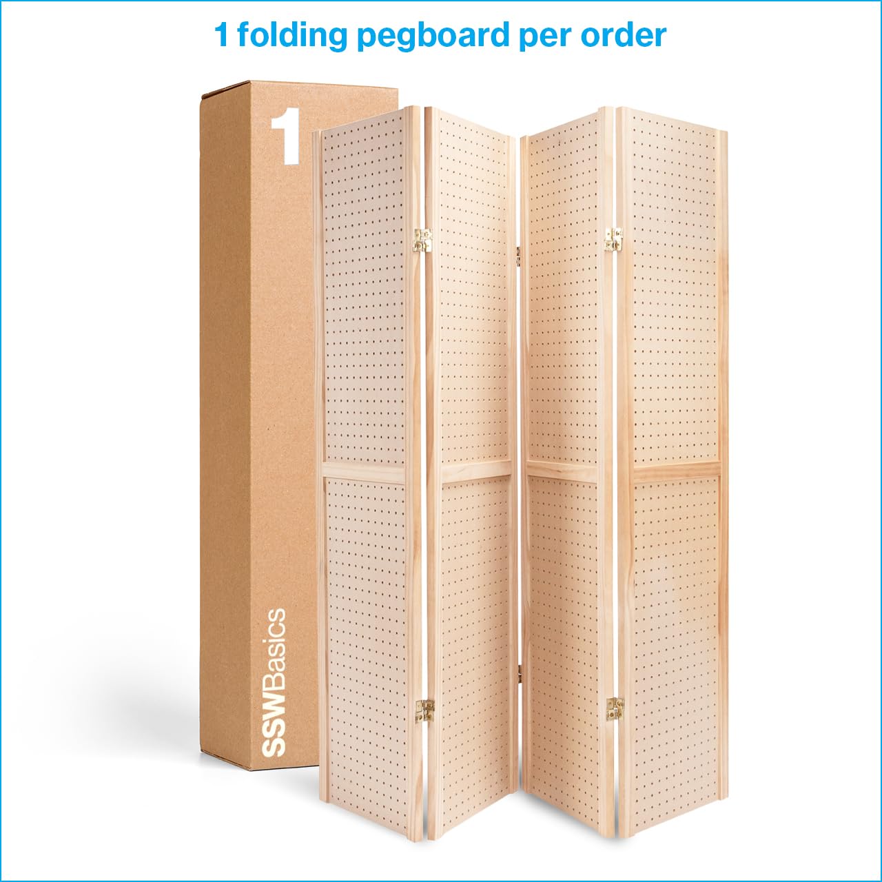 SSWBasics 5 Foot 4-Panel Folding Pegboard Stand for Crafting - Versatile Pegboard Display and Room Divider - Paint-Ready Surface for Customization - Perfect for Trade Shows, Flea Markets, and Home