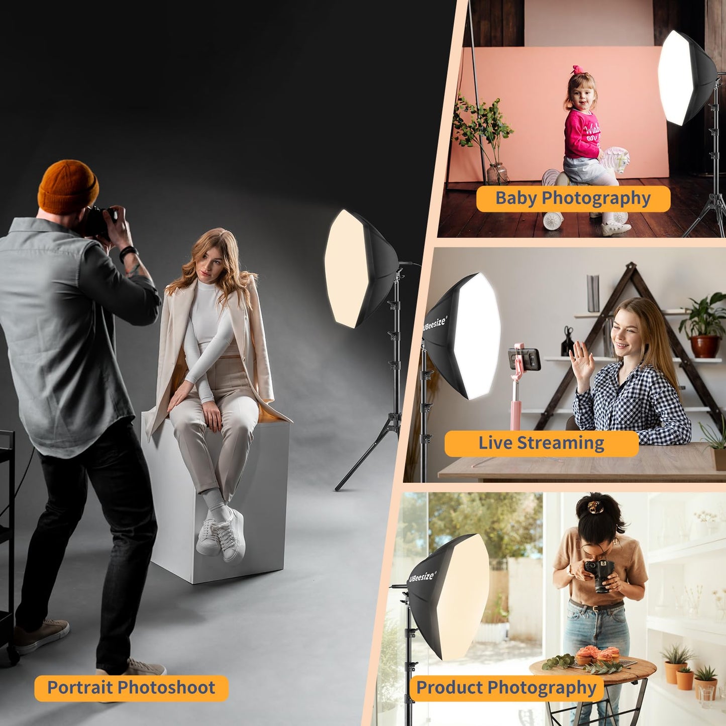 UBeesize Softbox Photography Lighting Kit, 20'' x 20'' Professional Softbox Lighting Kit with 85W 3000-7500K LED Bulbs, Studio Lights for Photography/Video Recording/Portraits Shooting/Live Streaming
