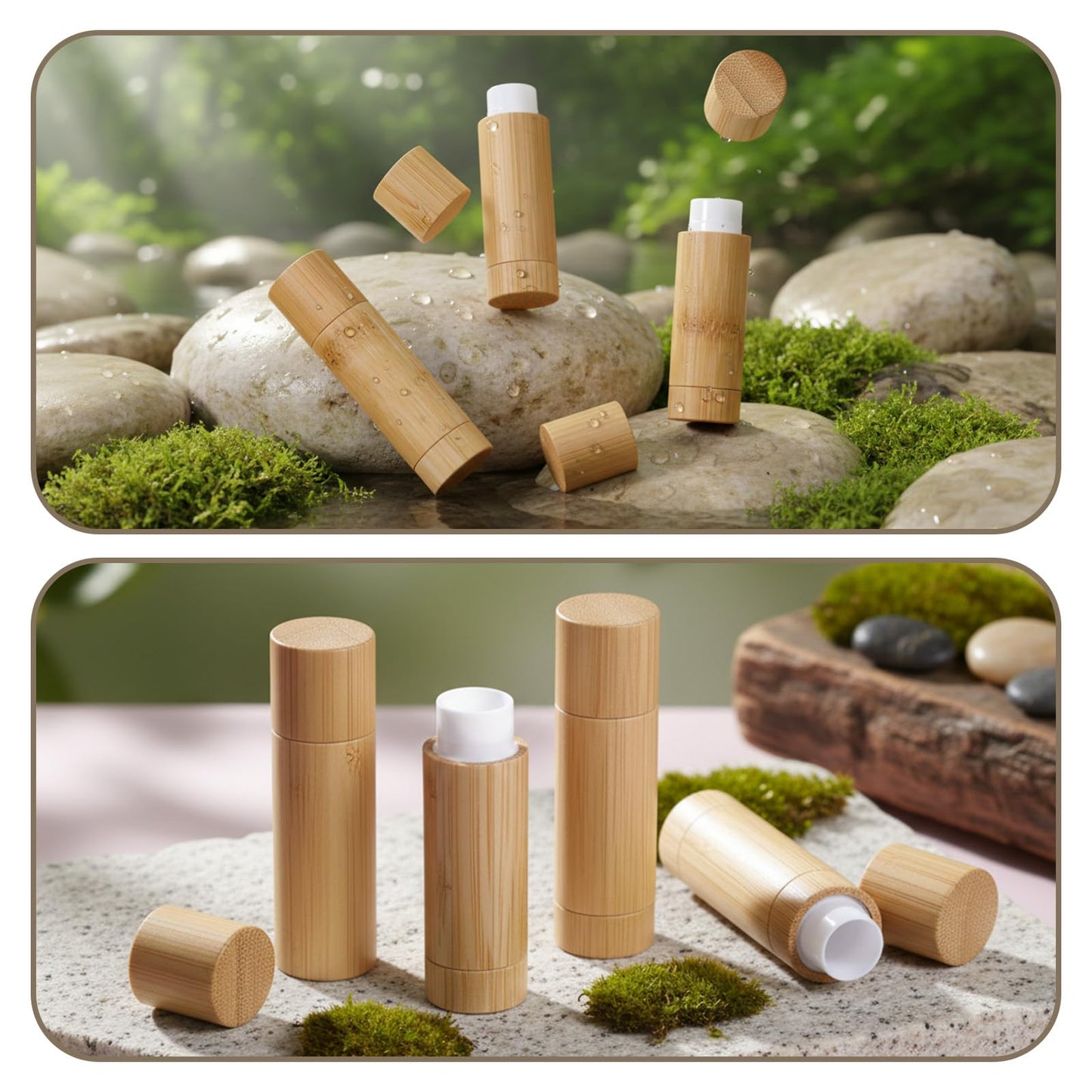 24 Pcs Bamboo Empty Lipstick Tubes, 5g Refillable DIY Lip Balm Tube Containers with Rotable Plastic Inner, Empty Cardboard-Lipstick Tubes for Women Lipstick, Deodorant, Solid Perfume, Makeup