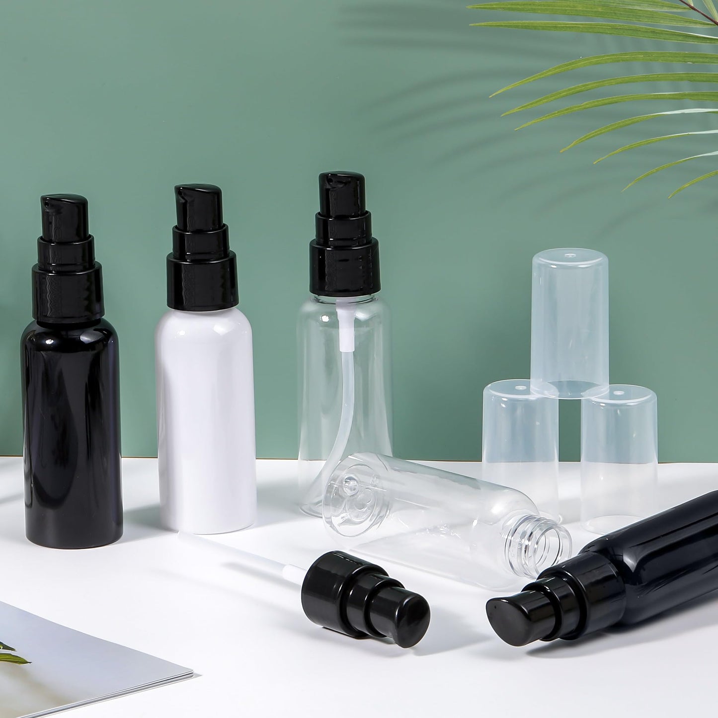 VIDELLY 10 Pieces Travel Pump Bottles for Toiletries 2oz Small Pump Bottles Clear Travel Bottle Plastic Empty Spray Bottle Dispenser With Black Cap For Lotion Cream Essential Oil(50ml,Clear)