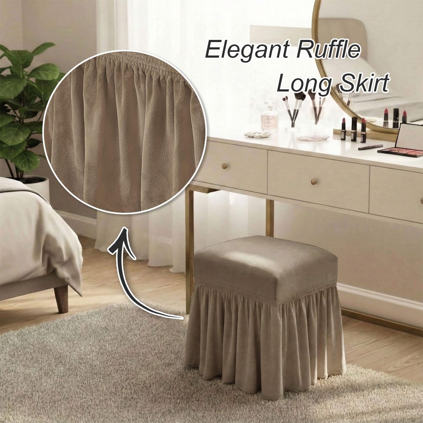 NICEEC Spandex Stretch Vanity Bench Cover with Skirt Removable Super Soft Rectangle Bench Slipcover Washable Bench Cushion Seat Covers for Living Room Bedroom Kitchen(Coffee)