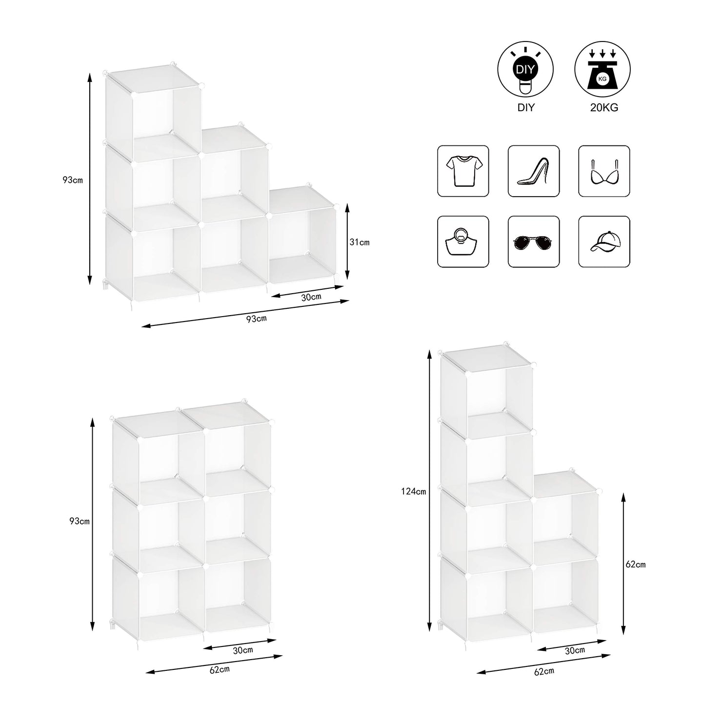 Stackable Closet Organizers and Storage 6 Cube Storage Organizer Closet Organizer for Bathroom Closet Storage for Wardrobe