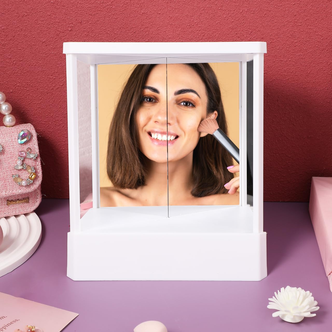 FRCOLOR Reverse Makeup Mirror 9.05X7.48 Inch Non Reversing Vanity Mirror True Image Reflection Desktop Standing for Home and Travel
