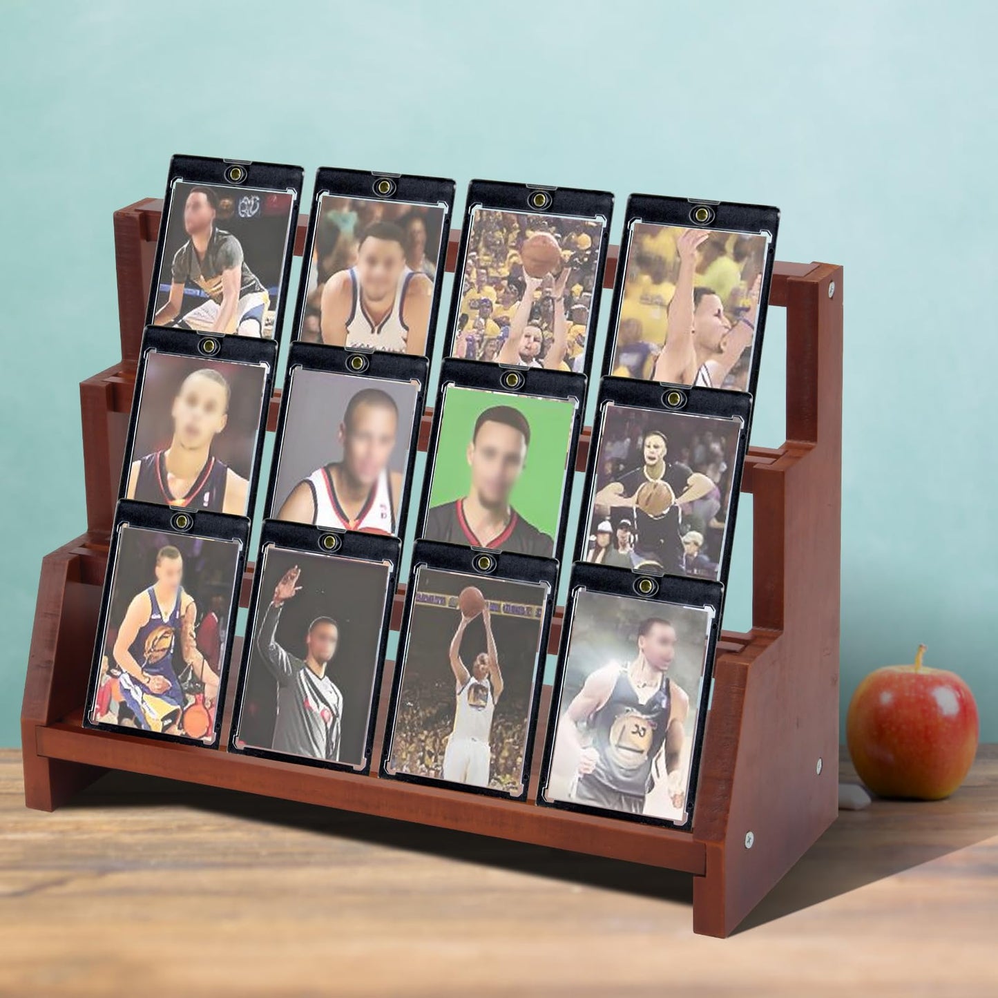 Lxmxgk Wooden Trading Card Display Stand, Graded Baseball Sports Card Display, Collection and Show Display for Card Game, 3-Tier Card Display Case for Sports Baseball Graded Cards, Easy to assemble