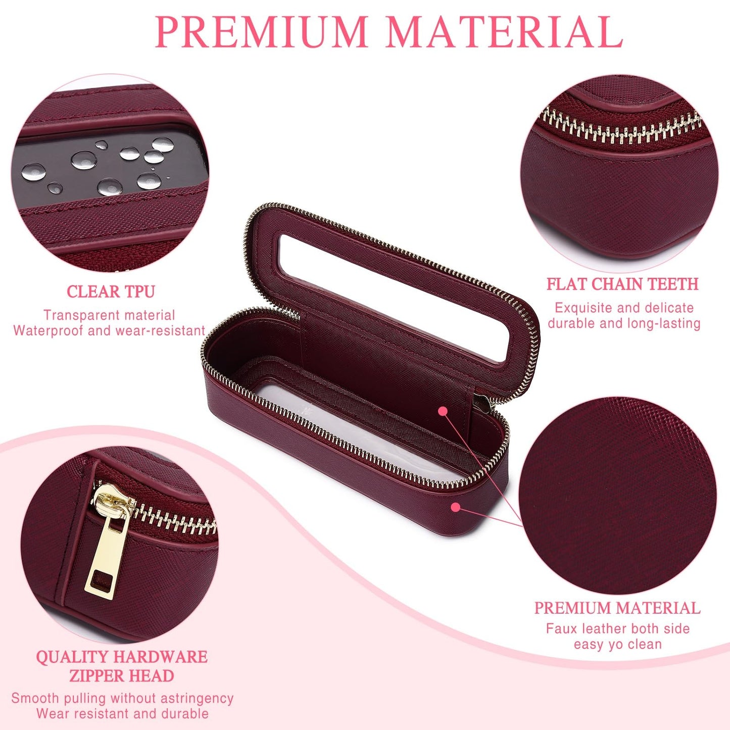 LOFOWN Travel Makeup Set Waterproof Transparent Cosmetic Bag and Toiletry Bag Makeup Brush case with Zipper Car Essentials for Women (Burgundy, L+M+SLIM)