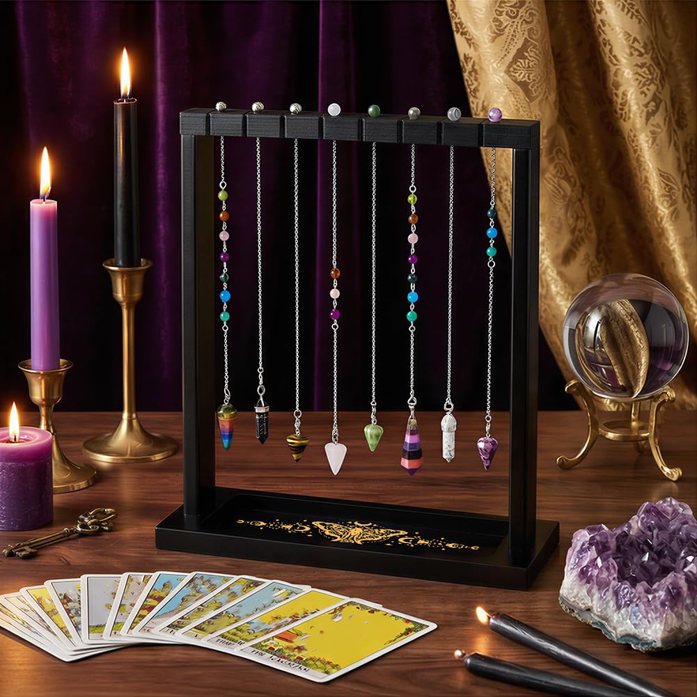 BEUNITONE Moth Design Display Stand, Divination Tools Wooden Crystal & Jewelry Holder Organiser for Necklaces Stones Witchcraft Supplies for Home Decor, Market Stall and Craft Fair Showcase