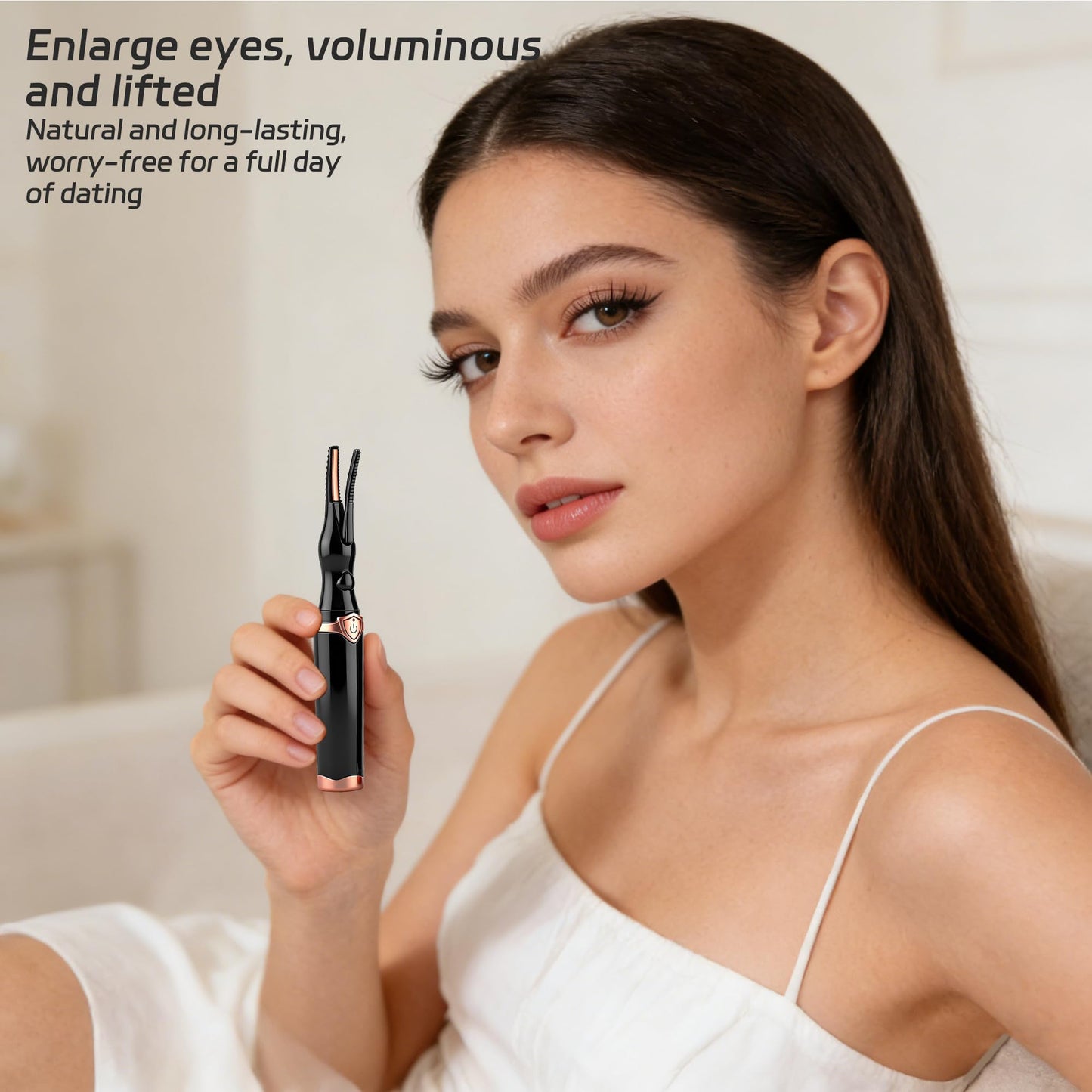 Odetina Heated Eyelash Curler, Fast Heating Electric Eyelash Curler for Women, USB Rechargeable, 3 Temperature Modes Eyelash Styling Tool for Daily Makeup (Black)