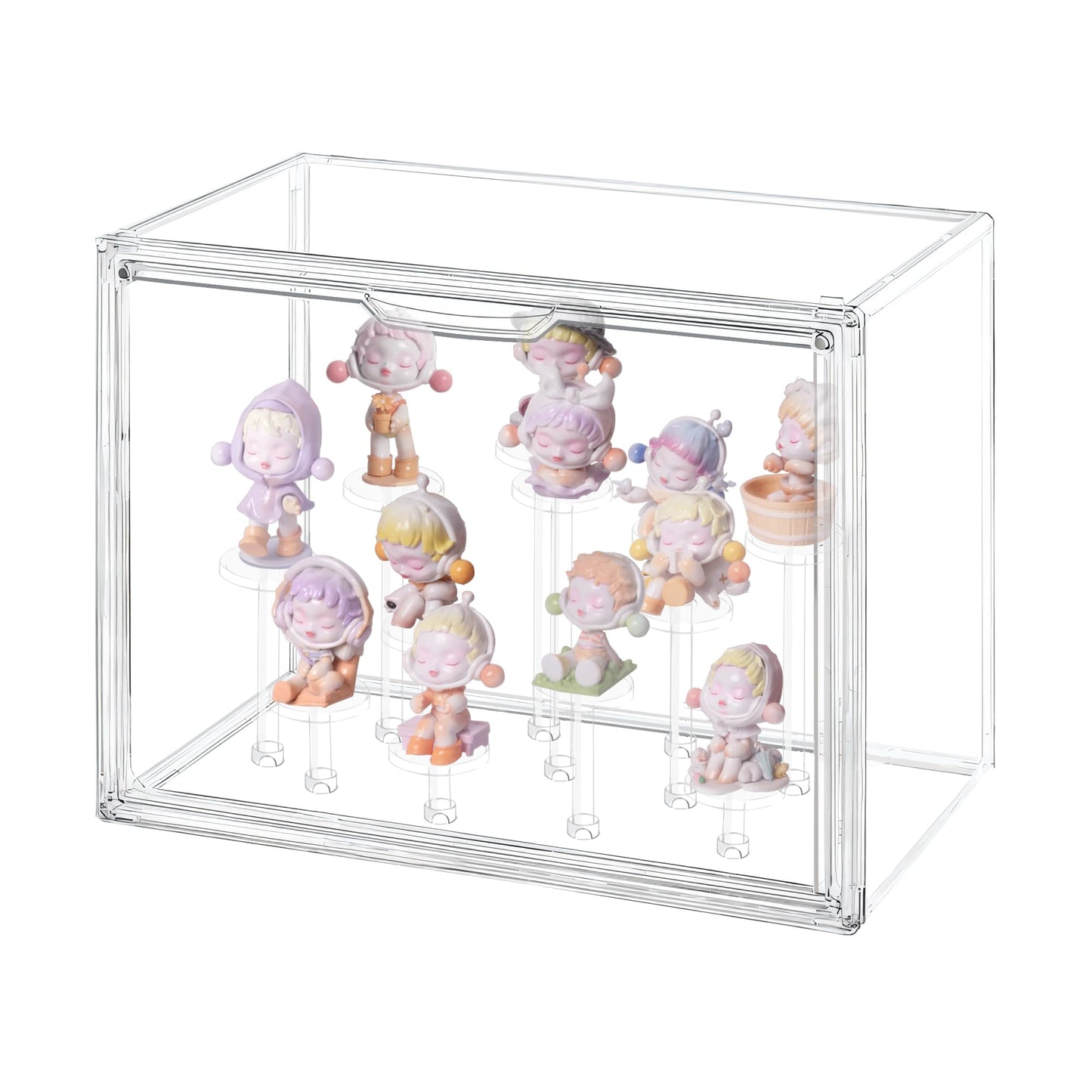 Cutora Clear Acrylic Display Case with Free-Combination Holder, Large Blind Box for Figures, Dustproof Storage Organizer with Magnetic Door for Action Figures Toys, Stackable Collectibiles Showcase