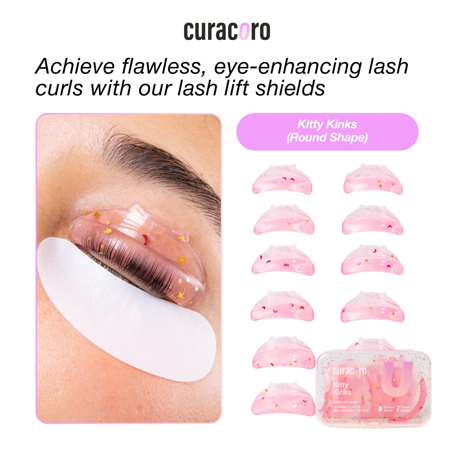 Curacoro Lash Lift Shields, 14 Pcs/7 Sizes Lash Lift Rods, Lash Lift Pads for Eyelash Curling and Lifting, Reusable Silicone Lash Rods for Eyelash Perm Lamination