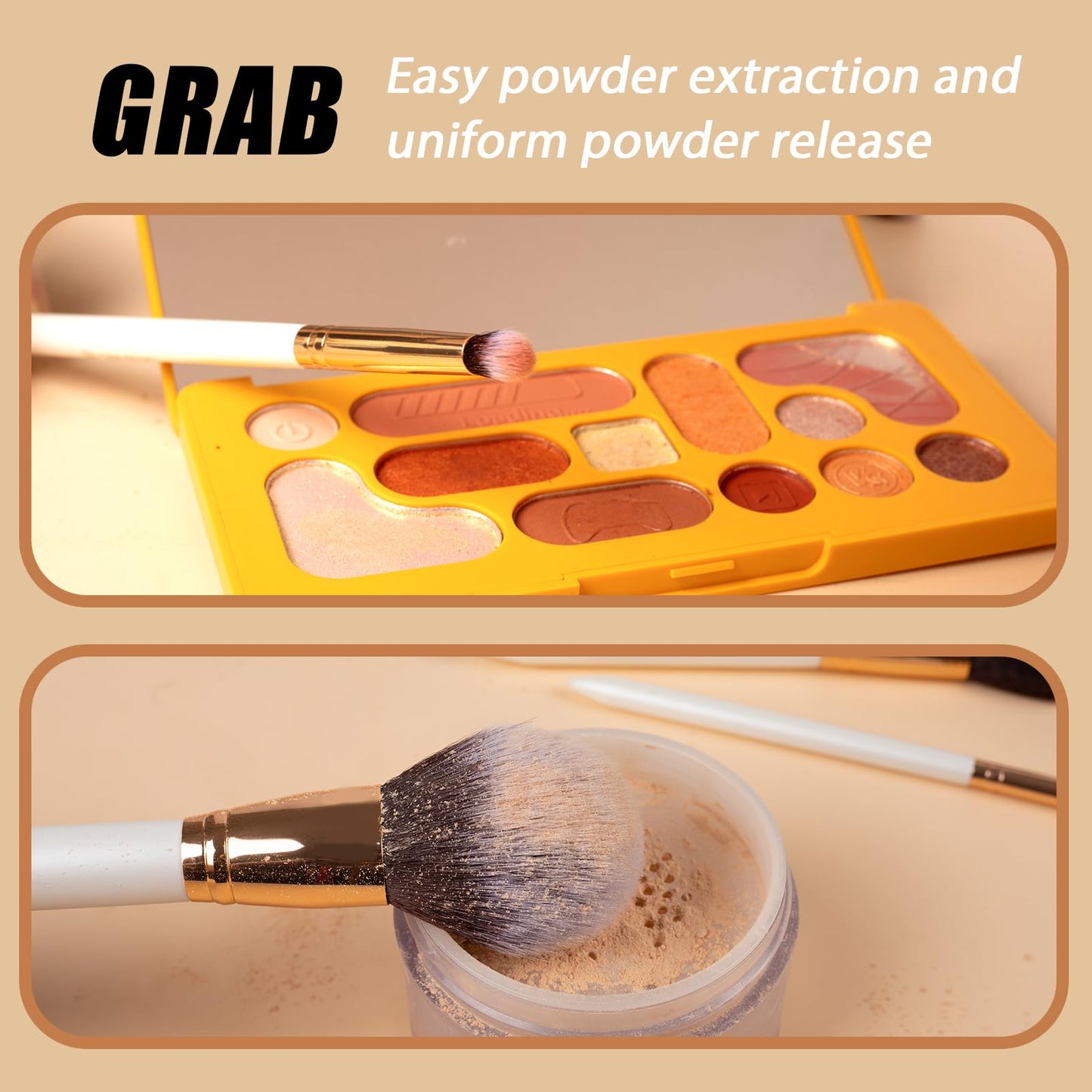 OMANIAC Makeup Brush Set Professional, 12 Pearlescent Wood Handle Makeup Brushes, Premium Cruelty-Free Synthetic Fiber Hair, Travel Make up Brushes Set with Case (White).