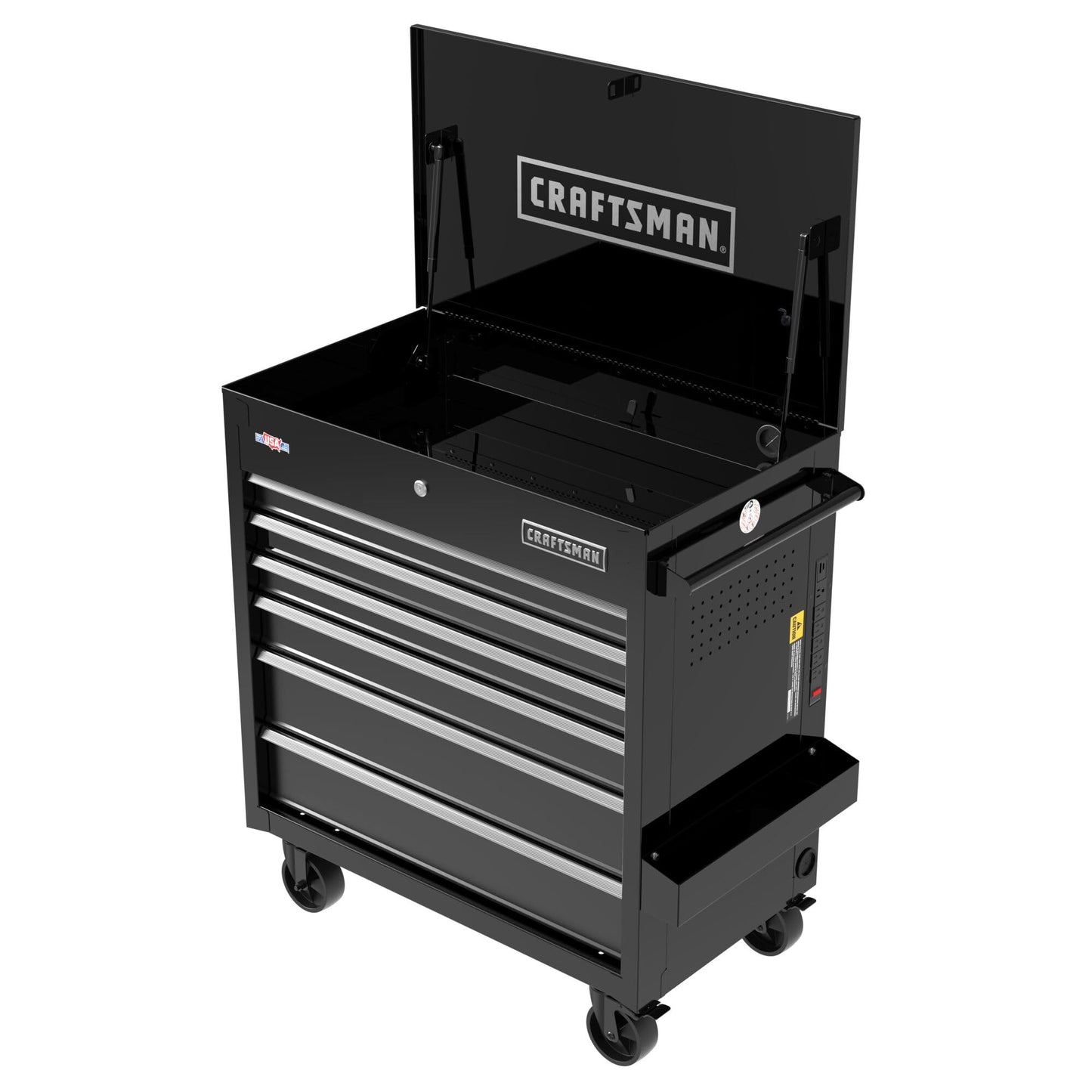 CRAFTSMAN Tool Chest with Wheels, Full Bank Utility Cart, Six Soft-Close Drawers, Power Outlets, Side Tray, Storage Cart, Heavy Duty Casters, 37 x 21 x 41 Inch, Black (CMSTUC06BK)