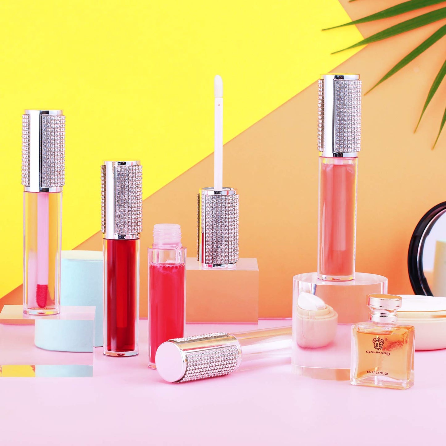 Patelai 12 Pcs 5 ml Rhinestone Lip Gloss Tubes Crystal Lip Balm Tubes for Empty Bottles Refillable Rhinestone Container Plastic Cosmetic Bottles