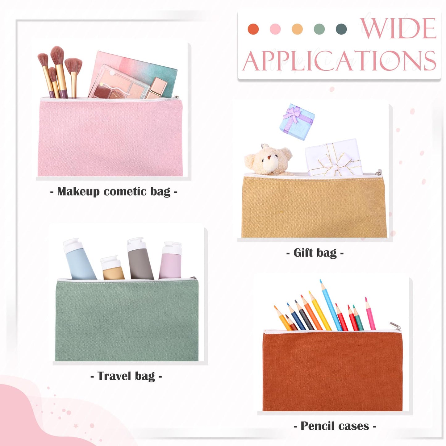 Reginary 10 Pcs Canvas Makeup Bags Bulk for Women Cosmetics Toiletry Bags Blank DIY Pencil Pouch, Thank You Gift for Summer Wedding Bridal Shower Teacher Nurse Office Coworker Gift(Boho Color)