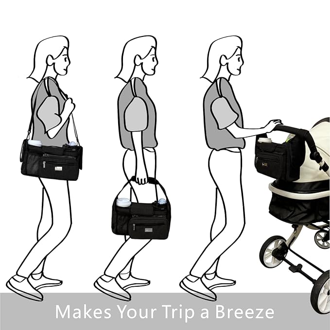 TOPDesign Universal Baby Stroller Organizer, Stroller Caddy with Detachable Mesh Bag & Heightened Insulated Cup Holders & Non-Slip Secure Hooks Accessories, Fits Most Strollers (Trumpet Vine)
