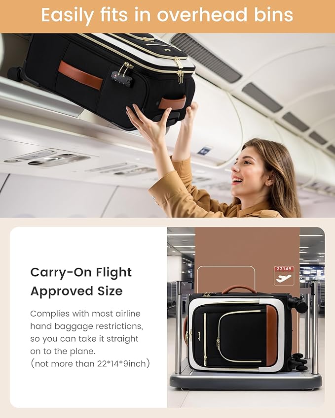 LOVEVOOK Carry on Luggage 22x14x9 Airline Approved with Garment Bag & Spinner Wheels, 22 Inch Large Rolling Suitcase with TSA Lock, 49L Lightweight Underseat Carryon Luggage for Women Travel Overnight