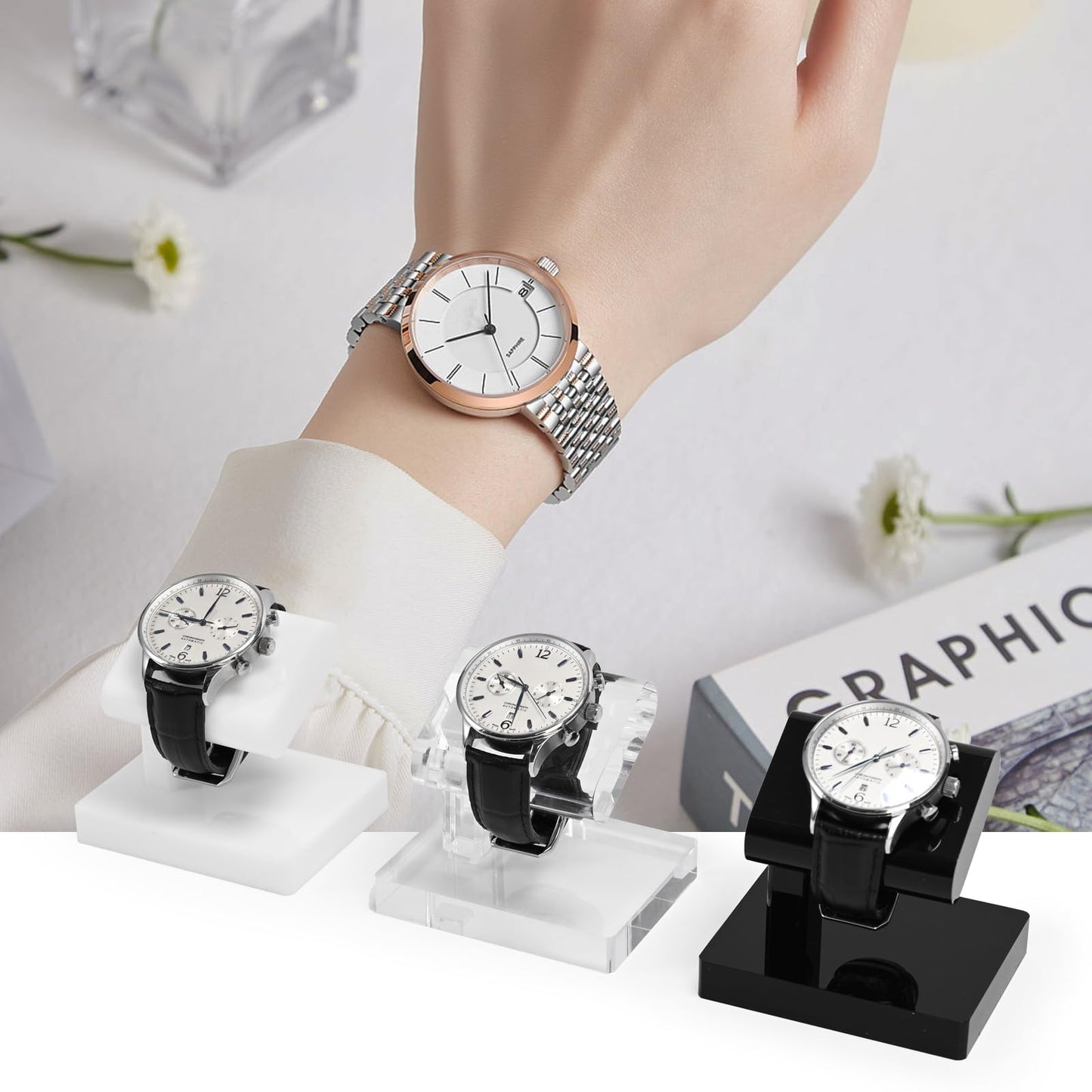 Oirlv Acrylic Jewelry Display Single Watch Stand for Men Acrylic Bracelet Watch Holder for Women (White)