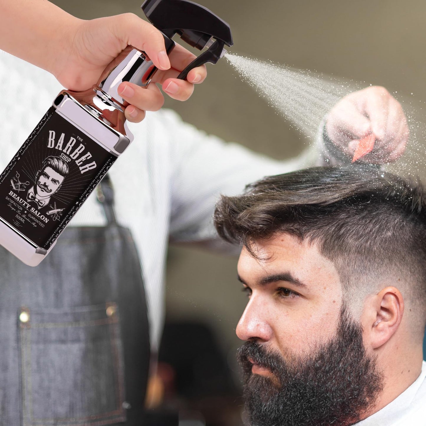 ZIBARBER Water Sprayer 500ml/16.9oz Hair Spray Bottle Hairdressing Barber Spray Bottle Whisky Squirt Bottle Mist Salon Hair Tools Home Gardening(Silvery)