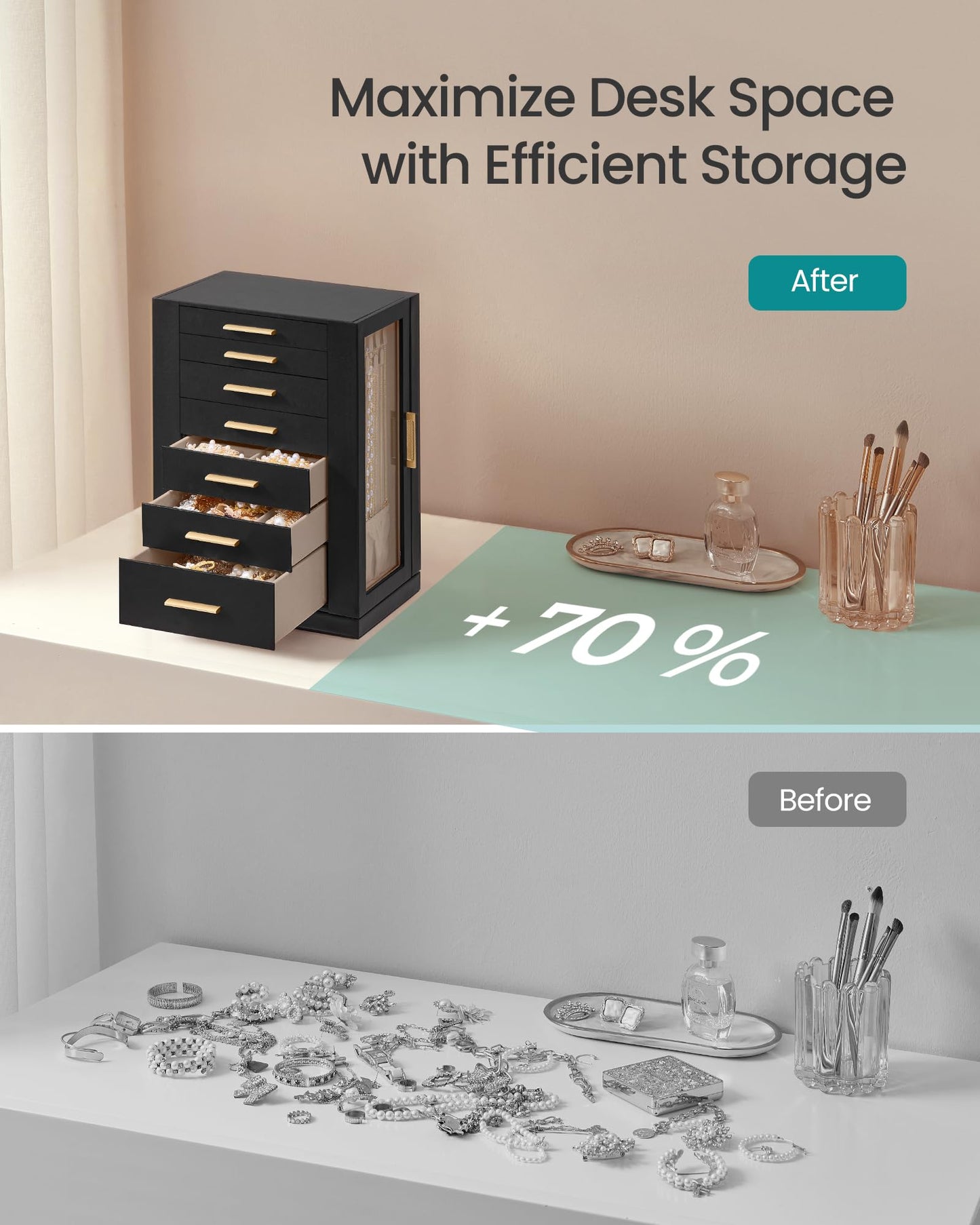 SONGMICS GISELLA Collection - Jewelry Box 360° Rotating, Jewelry Storage Case with 7 Drawers, Jewelry Organizer, Glass Window, Open Design, Great Gift, Ink Black UJBC201B01