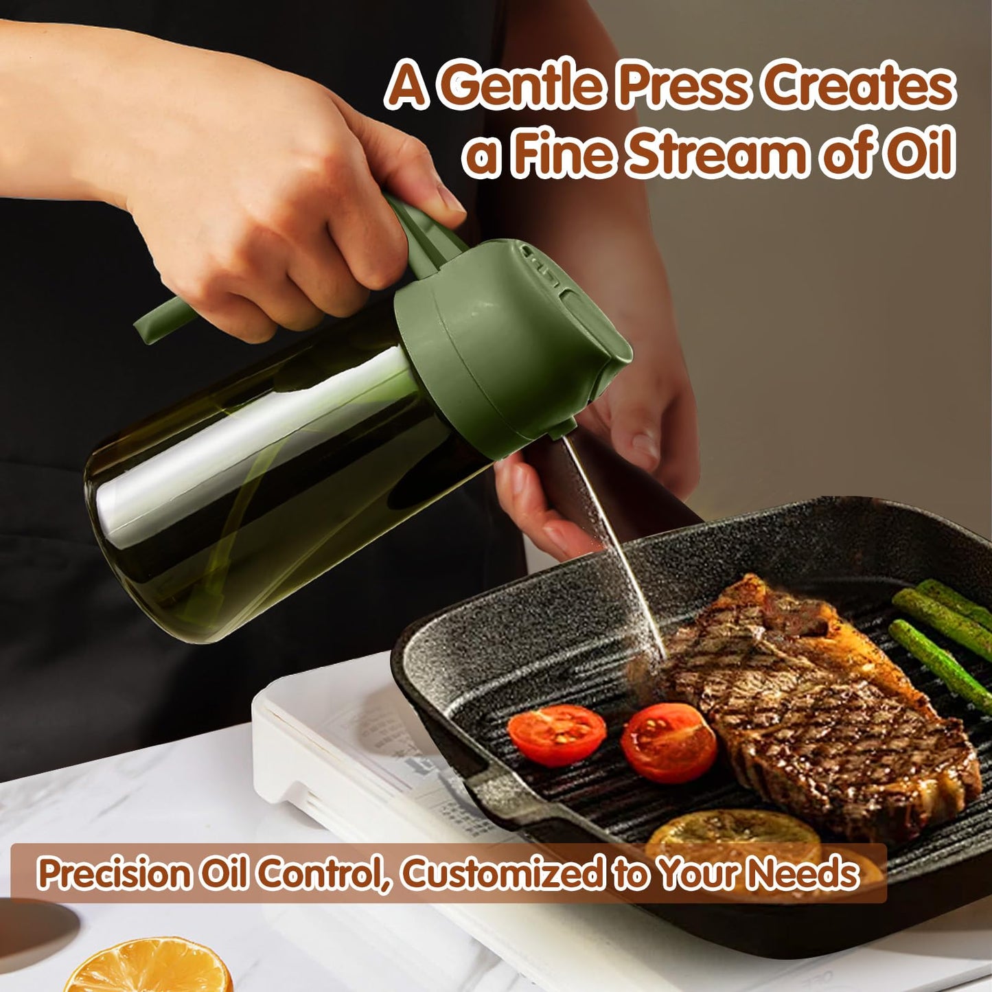 YARRAMATE 2Pcs 16oz/470ml Dark Green Oil Sprayer for Cooking with Stickers, Food-grade Premium 2 in 1 Olive Oil Dispenser Bottle for Kitchen Gadgets, Air Fryer, Salad, Frying, BBQ (Black&OliveGreen)