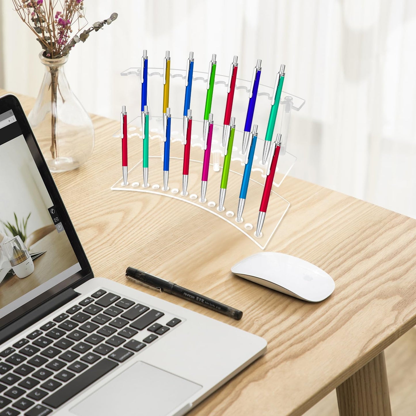 HESHUYU Acrylic Pen Display Stand 30 Slots 1.3cm Pen Stand Display 2 Tier Clear Pen Display Stand Rack Acrylic Pen Stand Display