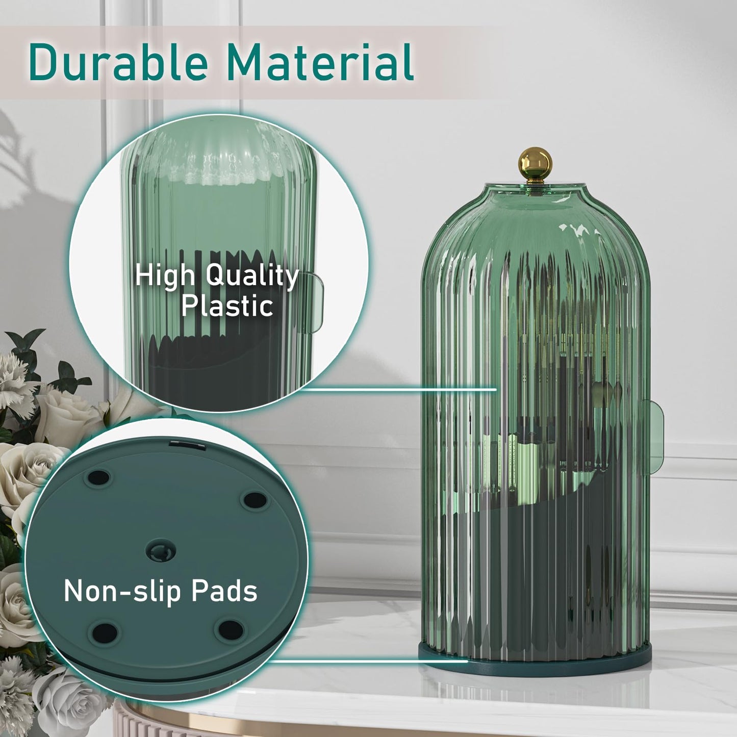 GAXmi Makeup Brush Holder with Lid Rotating Cosmetic Organizer, All Green