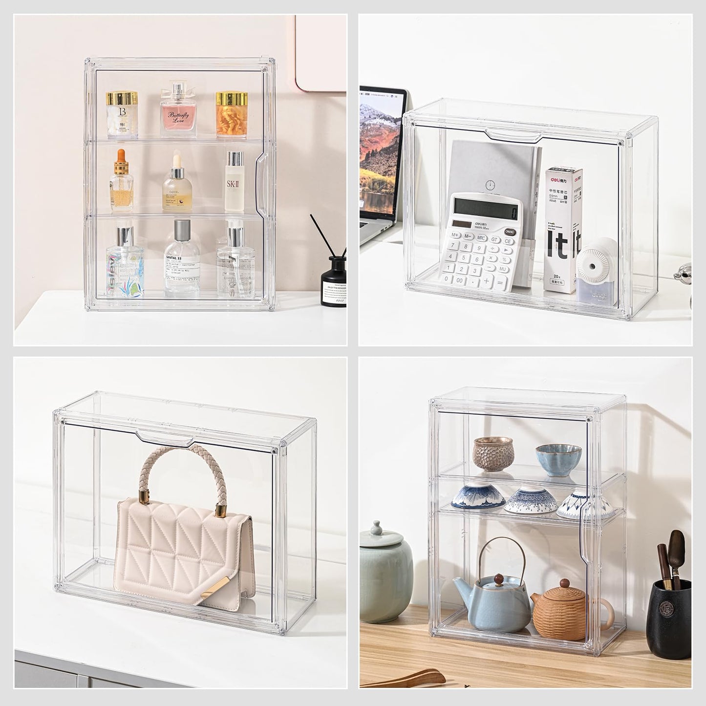VGLXTRNT 3 Tier Clear Display Case for Figures, Wall-Mounted Acrylic Storage Organizer Box, Stackable Display Cabinet with Magnetic Door & Removable Shelves, Showcase for Collectibles, Figures