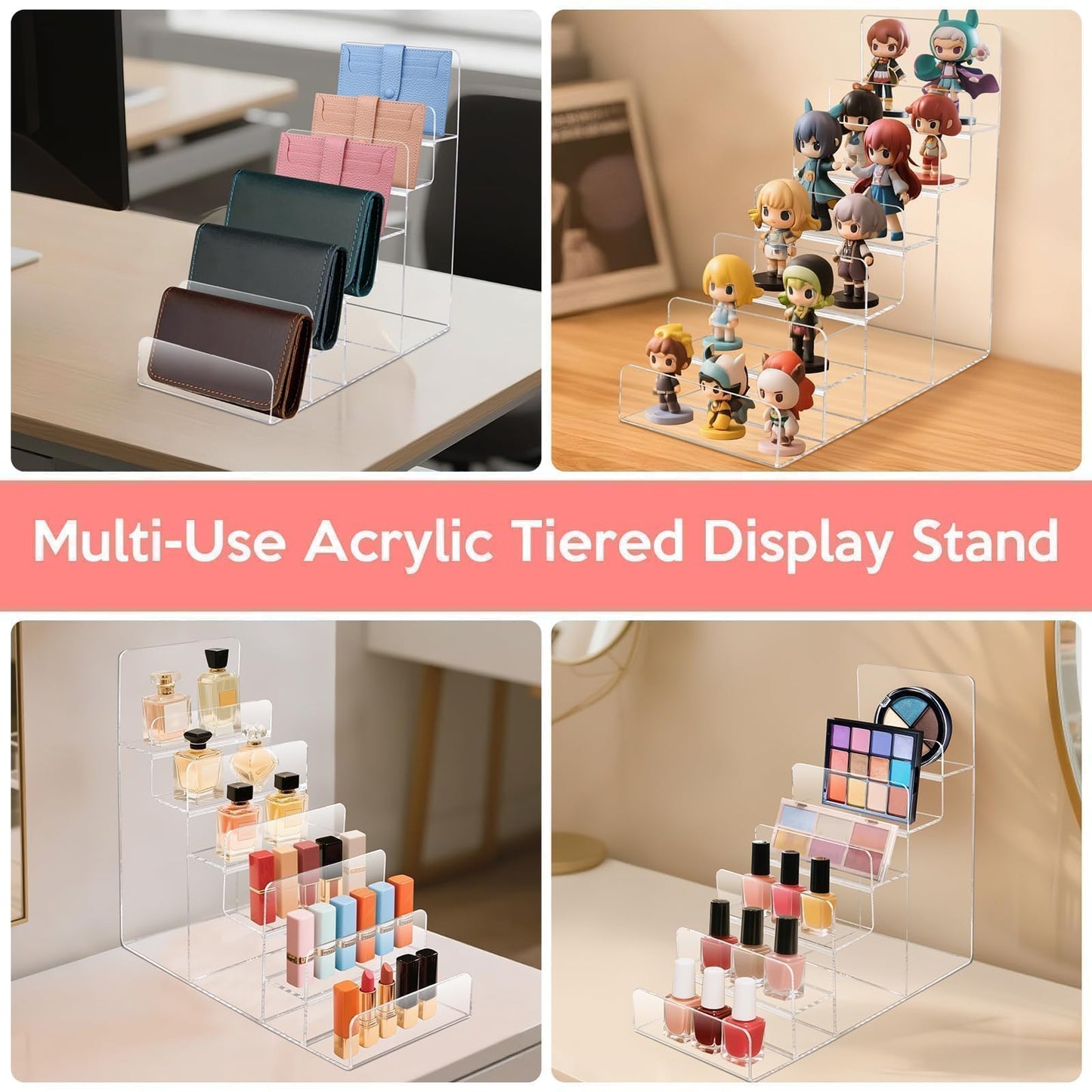 2 Pack Acrylic Purse Display Stand for Purses & Wallets,6-Tier Clear Jewelry Riser Purse Handbag Organizer Shelf,Perfume Stand Jewelry Riser Rack,Acrylic Shelf for Cosmetic Perfume Sunglasses Handbag
