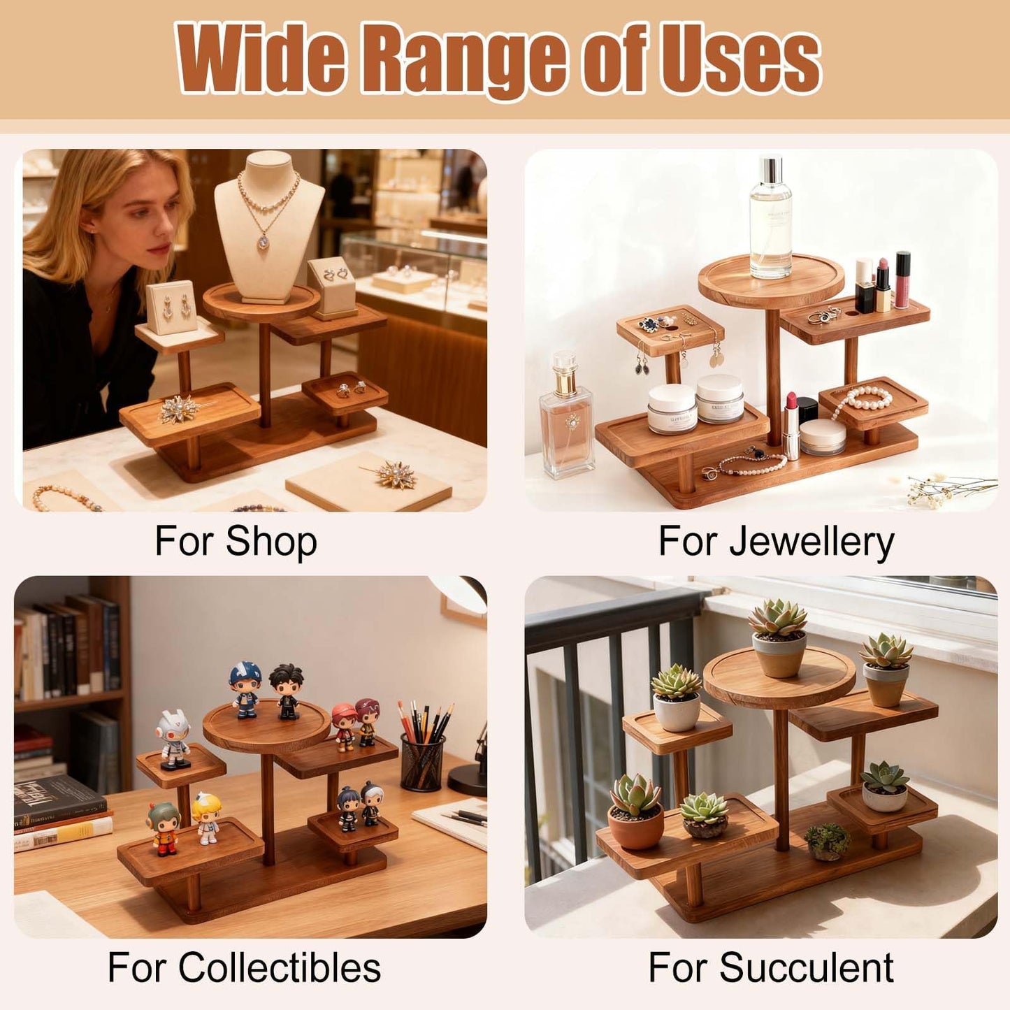 Mulaibdin Jewelry Stand, Wooden Tiered Display Rack, Earring Storage Organizer Display Shelves Collectible, Perfume Bracelet Trays for Crafts Sales, Gifts