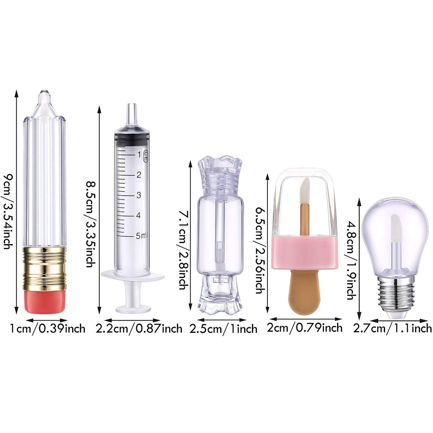 Maitys 28 Pieces Clear Empty Lip Gloss Tubes, Cute Refillable Lip Balm Containers, 24 Pencil Candy Ice Cream Light Bulb Oil Bottles with 4 Syringes for DIY Makeup, Women Girls