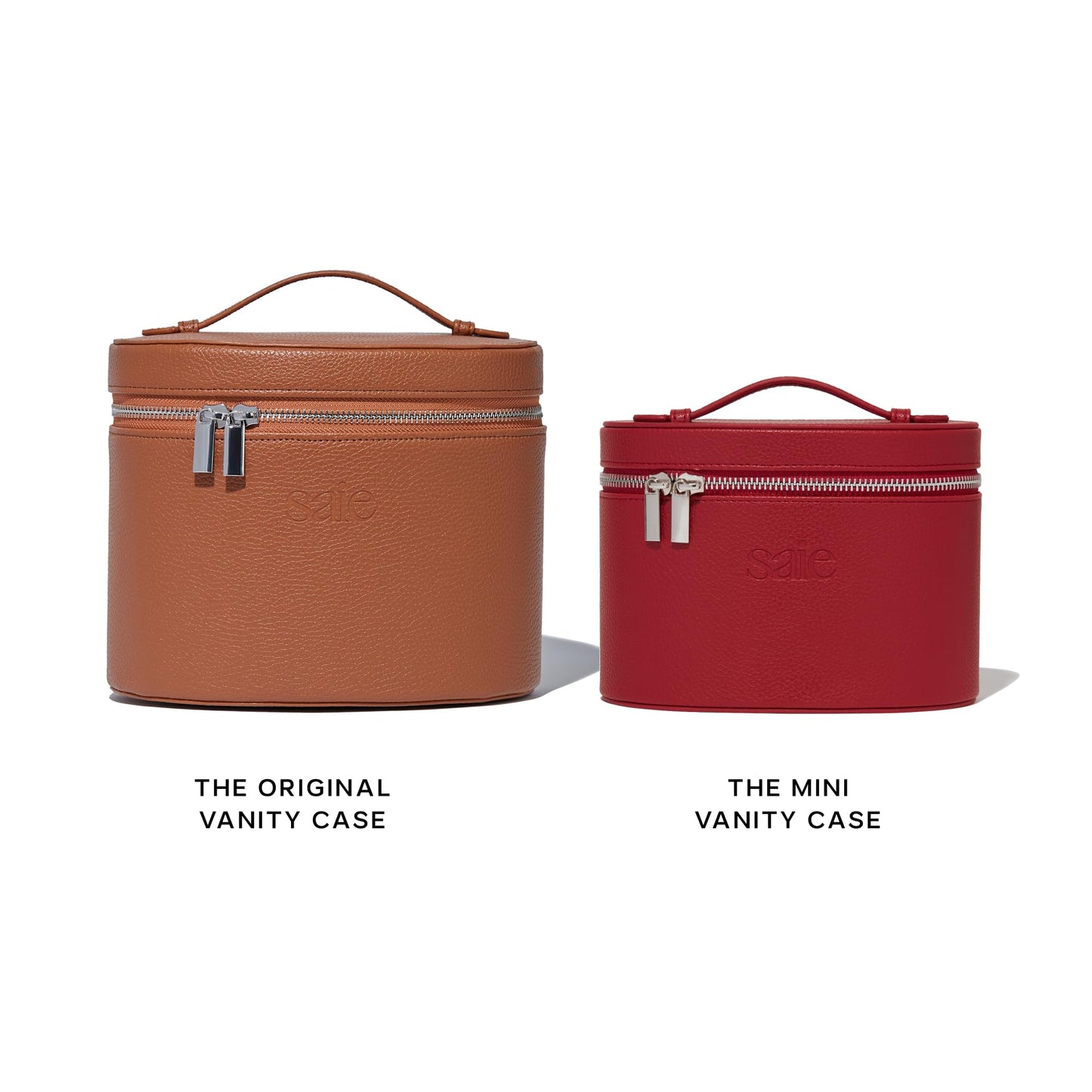 Saie Mini Vanity Case - Vegan Leather Makeup Bag + Travel Toiletry Bag With Removable Interior Organizer - Durable + Portable Makeup Pouch with Carrying Handle + Zipper Closure - Red