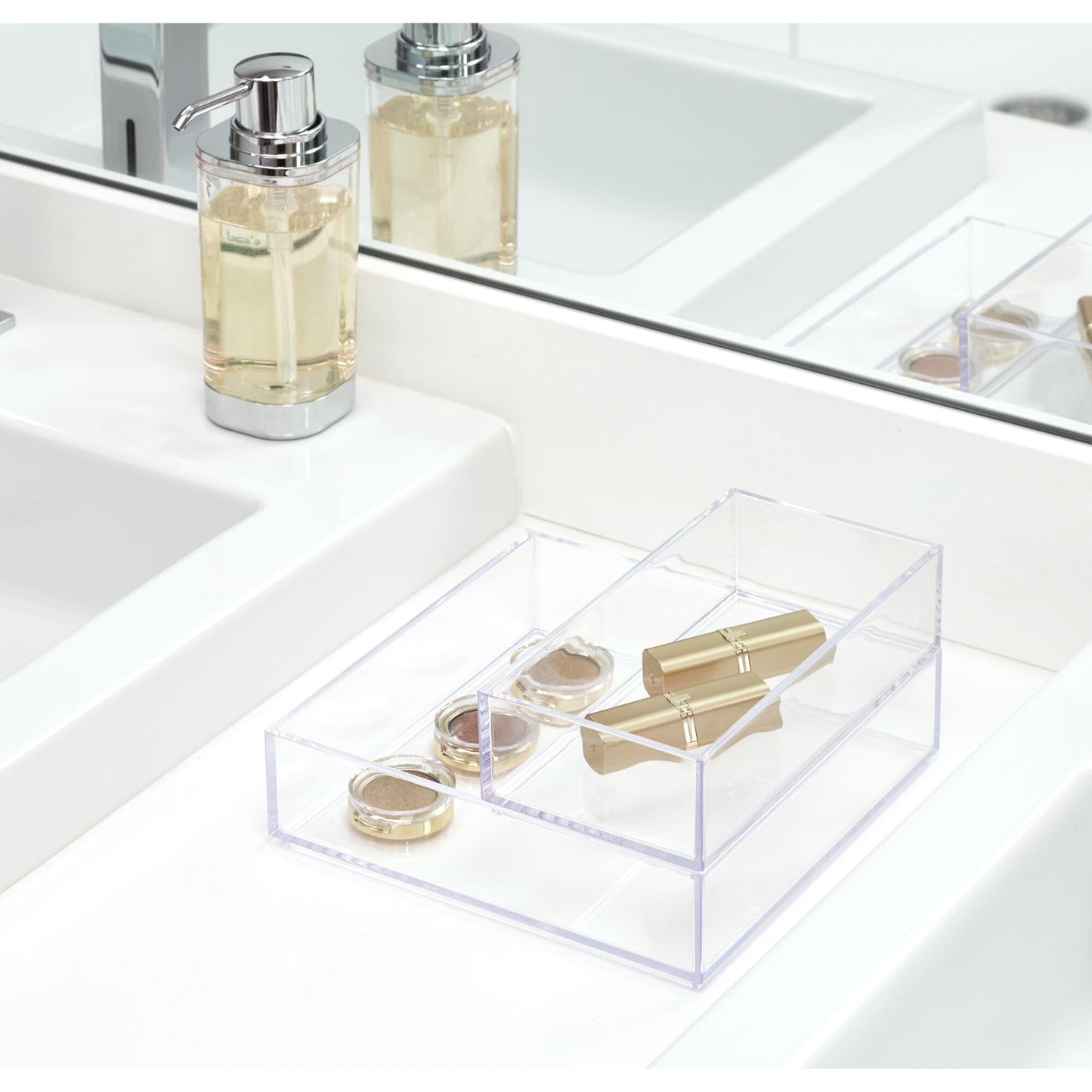 iDesign Plastic Makeup Drawer Organizer Tray - Vanity Organizer or Desk Drawer Organizer - Set of 2 - Clear