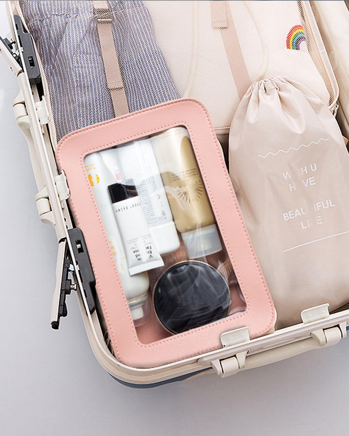 FFpaw 2 Pcs Clear Makup Bag Set, Clear Cosmetic Bags with Zipper Waterproof Small Travel Cosmetic Case Cute Make Up Pouch Mini Car Essentials for Women Travel Car Organizer