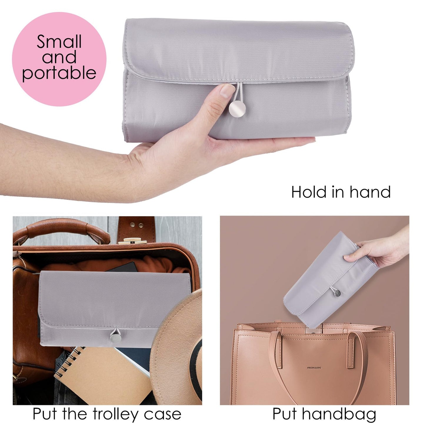 LUEXBOX Portable Folding Makeup Brush Bag, Multifunctional Cosmetics Rolling Storage Case Makeup Brush Holder for Travel, Makeup Brush Organizer Bag (Grey)