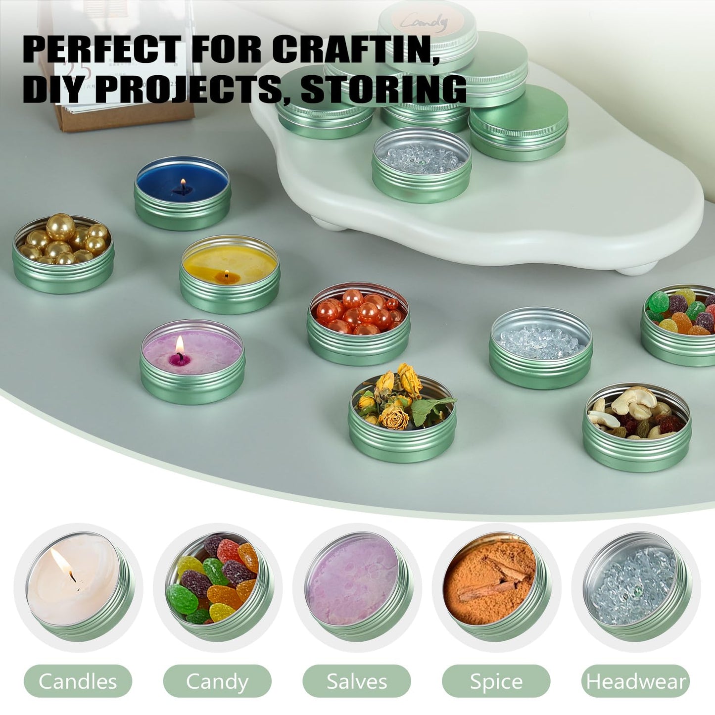 LIYAR Candle Container Aluminum Tin Jars 14 Pack Candle Tins Salve Tins Versatile Small Containers with Lids Metal Tin for Balms,Spices,Salve,Crafts(Pale Green)